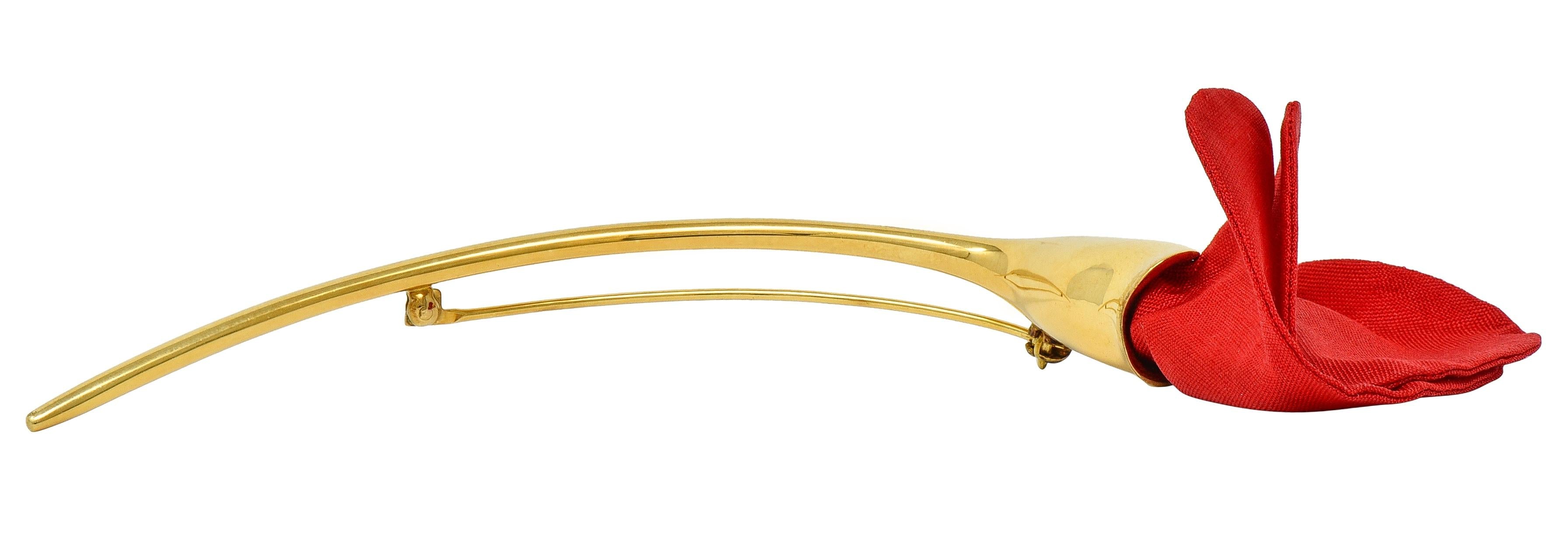 Elsa Peretti Tiffany & Co. 1980's Silk 18K Gold Vintage Amapola Flower Brooch
