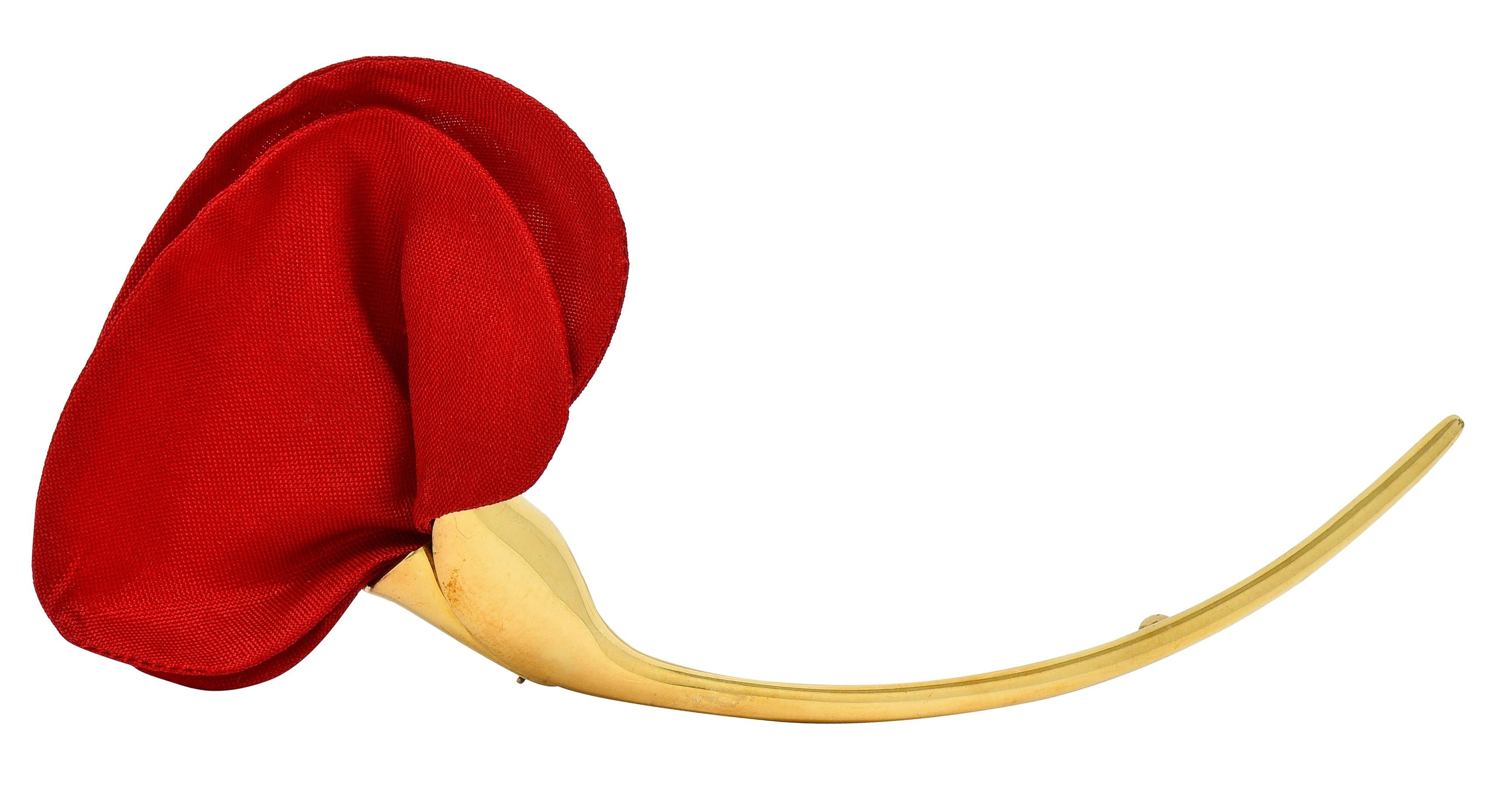 Elsa Peretti Tiffany & Co. 1980's Silk 18K Gold Vintage Amapola Flower Brooch