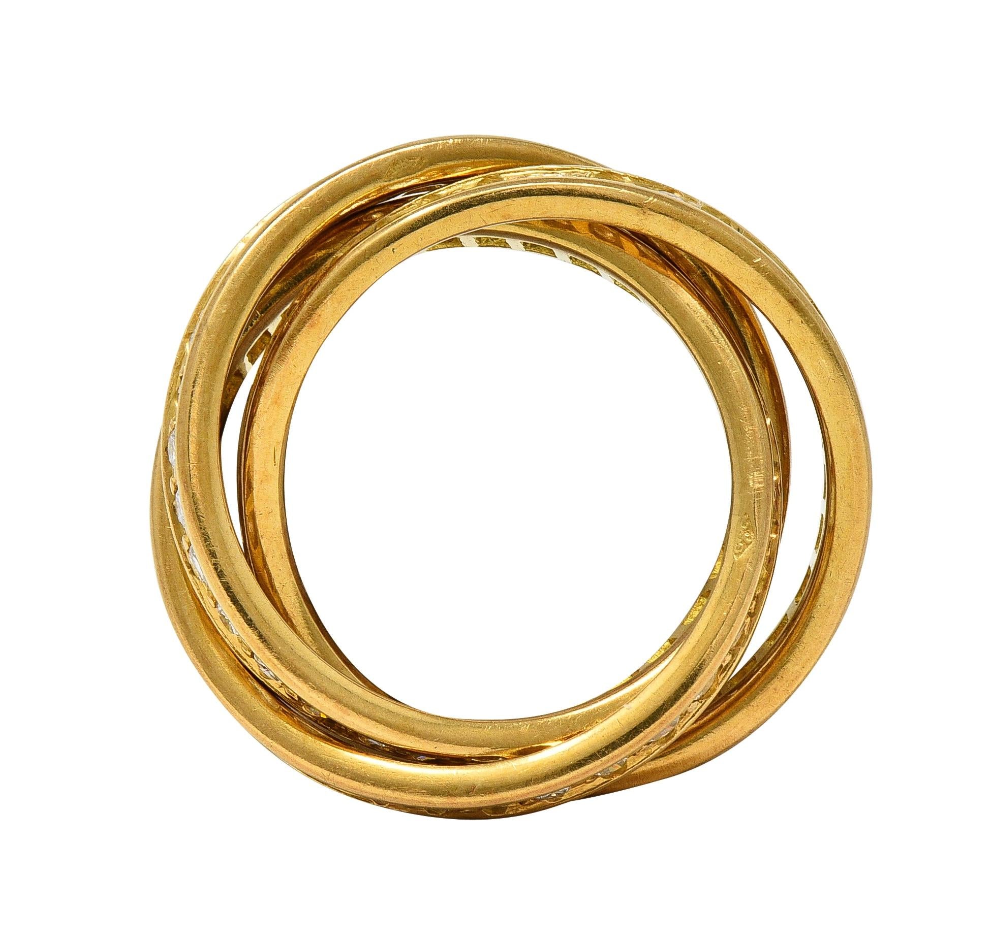 Cartier Paris 1960's 2.88 CTW Diamond 18K Gold Vintage Rolling Trinity Band Ring
