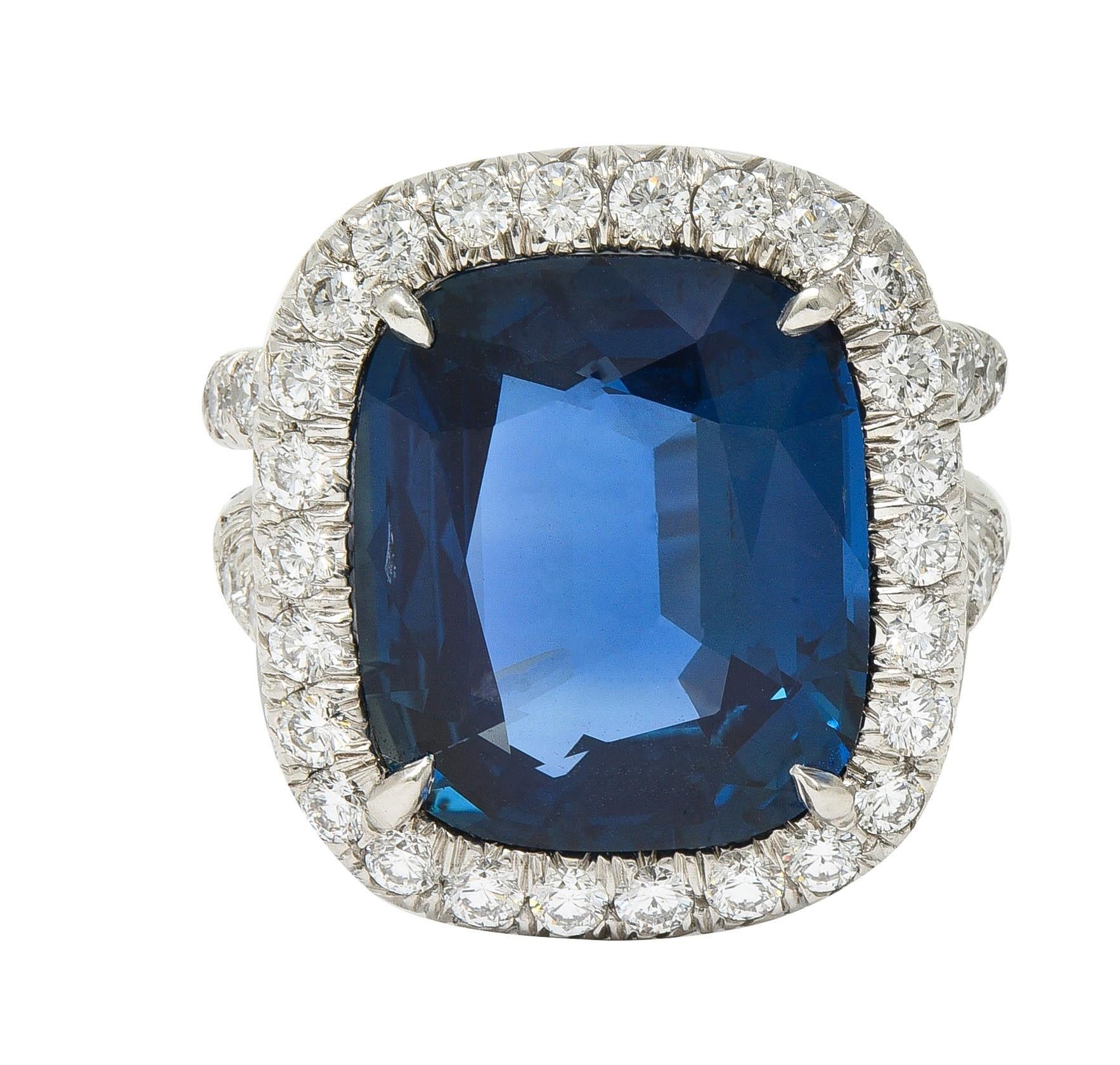 Contemporary 11.50 CTW No Heat Sapphire Diamond Platinum Halo Ring AGL
