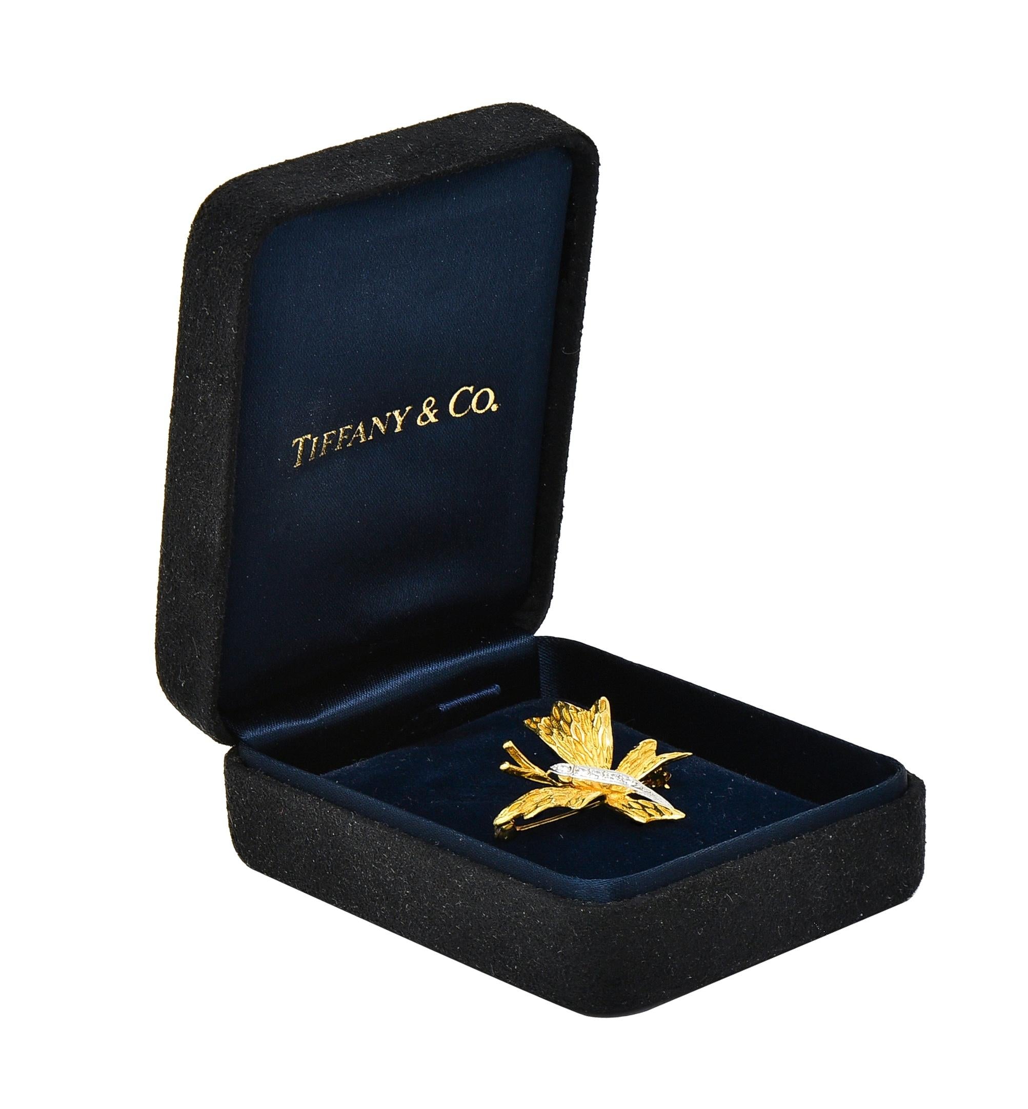 Tiffany & Co. 1990's Diamond Platinum 18K Yellow Gold Vintage Butterfly Brooch