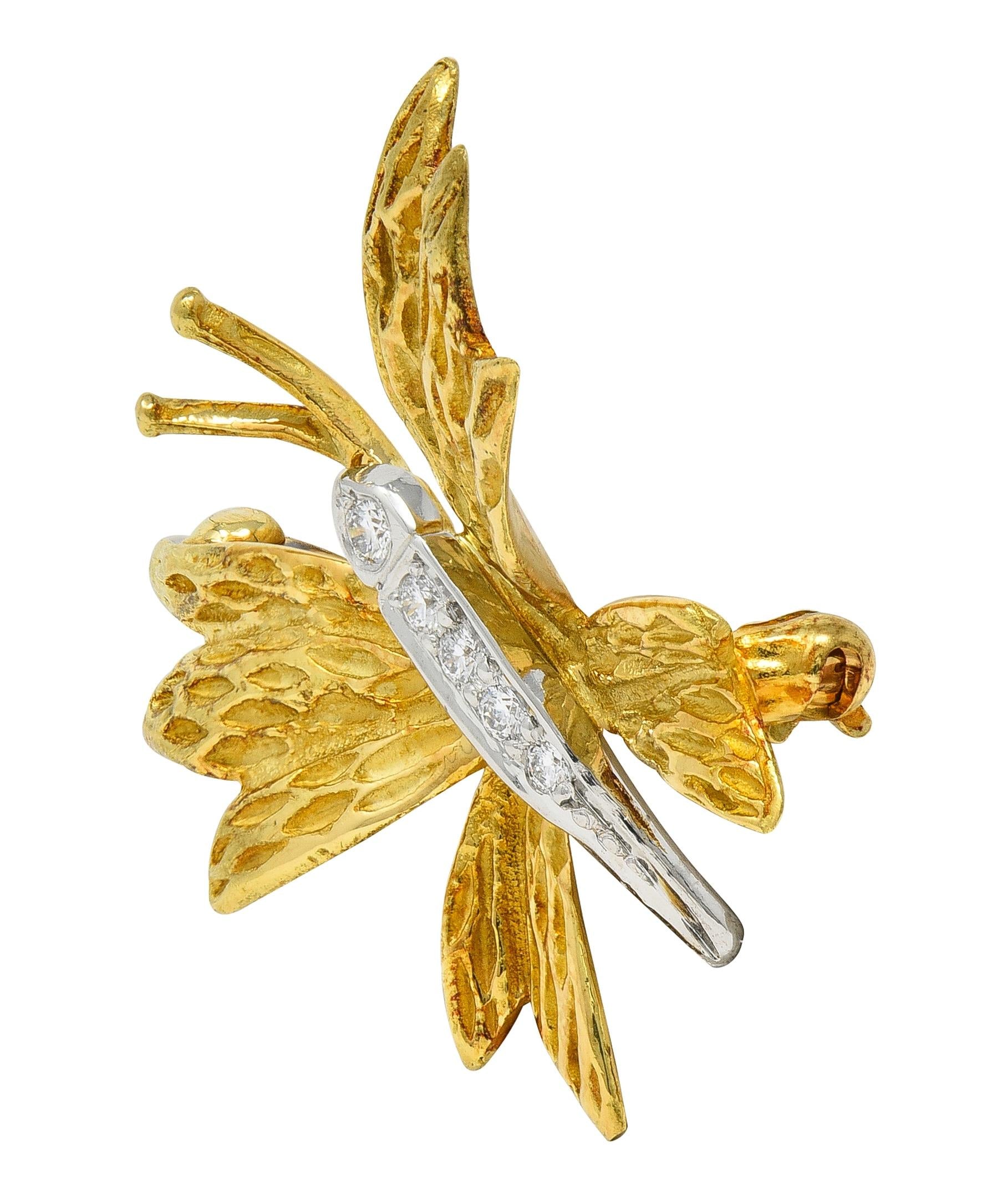 Tiffany & Co. 1990's Diamond Platinum 18K Yellow Gold Vintage Butterfly Brooch