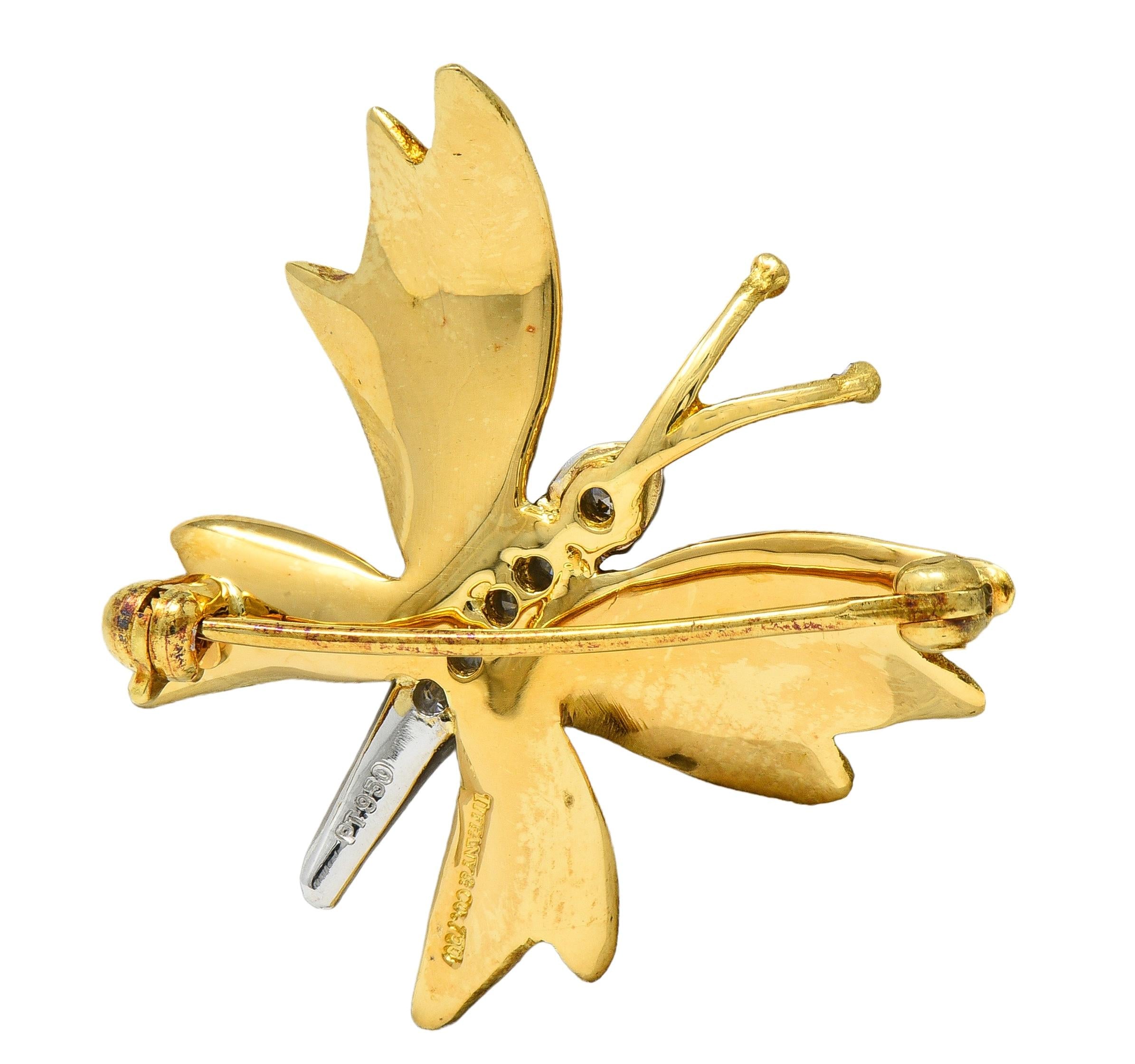 Tiffany & Co. 1990's Diamond Platinum 18K Yellow Gold Vintage Butterfly Brooch
