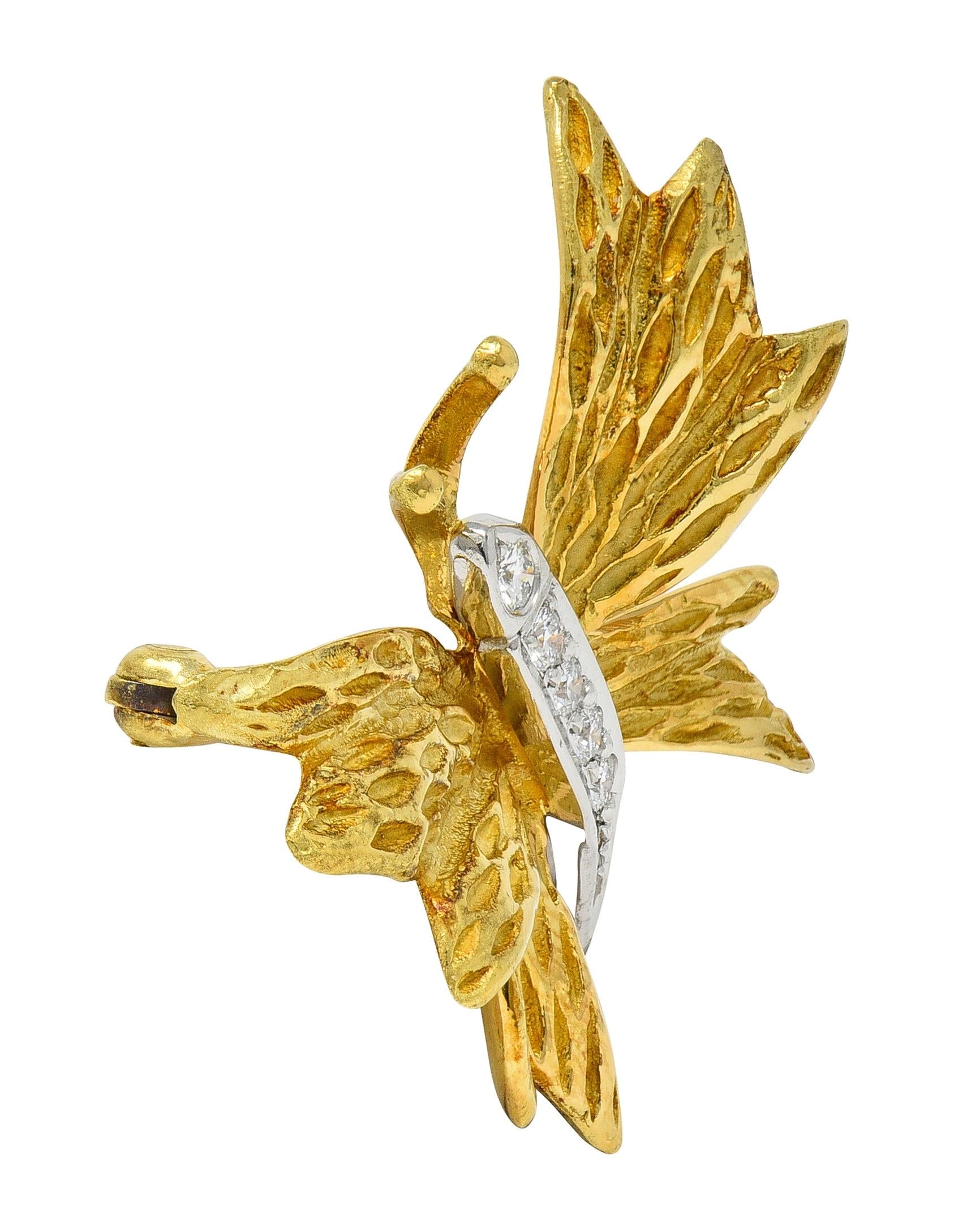 Tiffany & Co. 1990's Diamond Platinum 18K Yellow Gold Vintage Butterfly Brooch