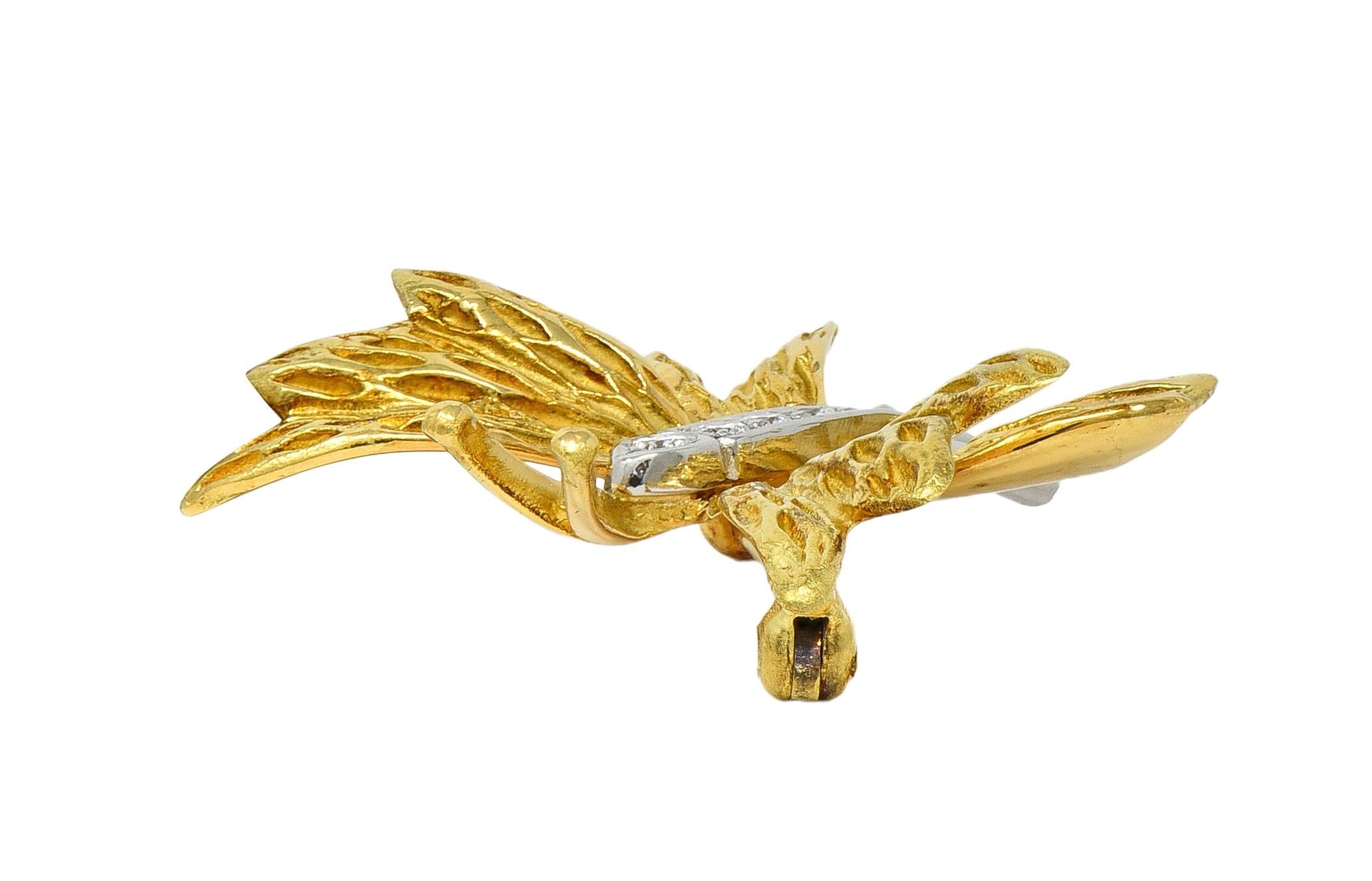 Tiffany & Co. 1990's Diamond Platinum 18K Yellow Gold Vintage Butterfly Brooch