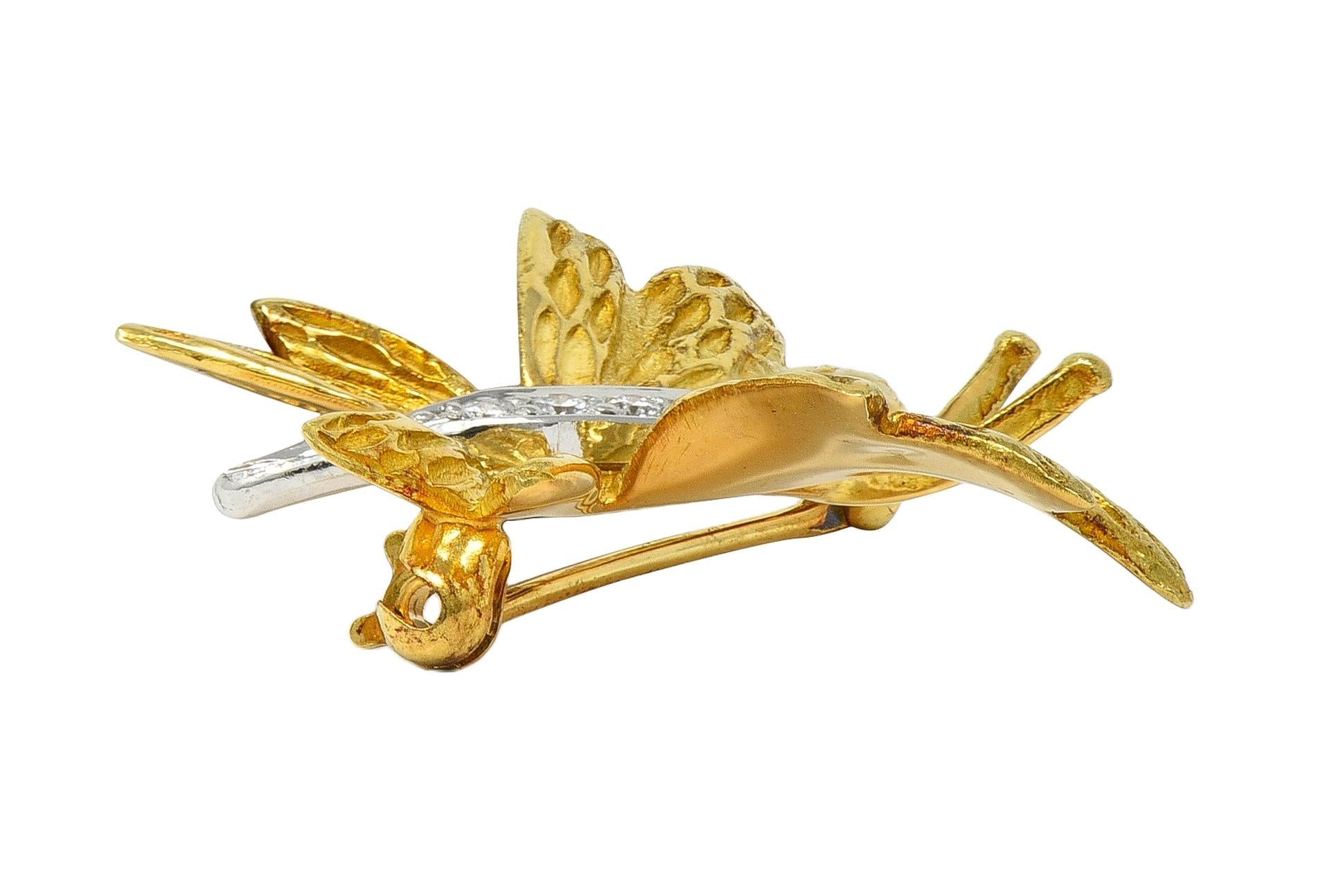 Tiffany & Co. 1990's Diamond Platinum 18K Yellow Gold Vintage Butterfly Brooch
