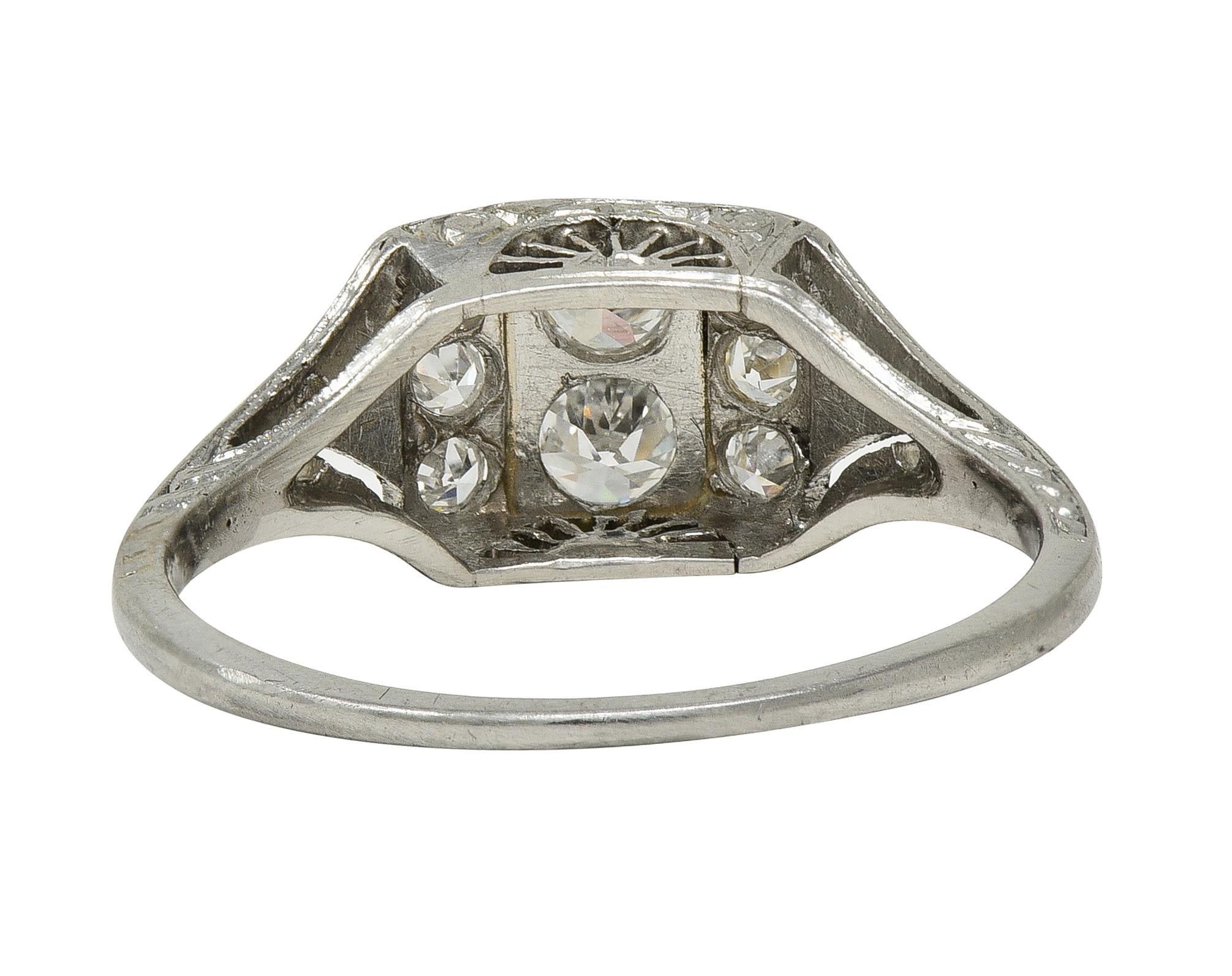 Art Deco Old European Cut Diamond Platinum Vintage Wheat Cluster Dinner Ring