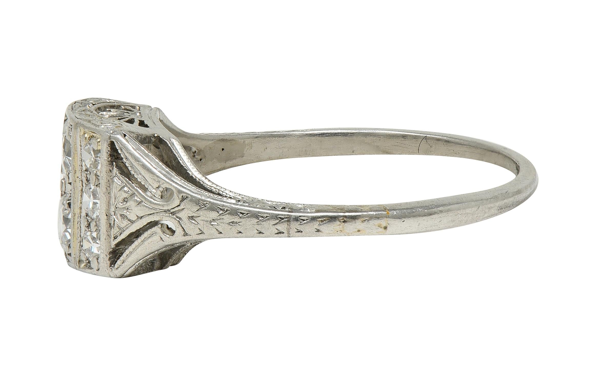Art Deco Old European Cut Diamond Platinum Vintage Wheat Cluster Dinner Ring