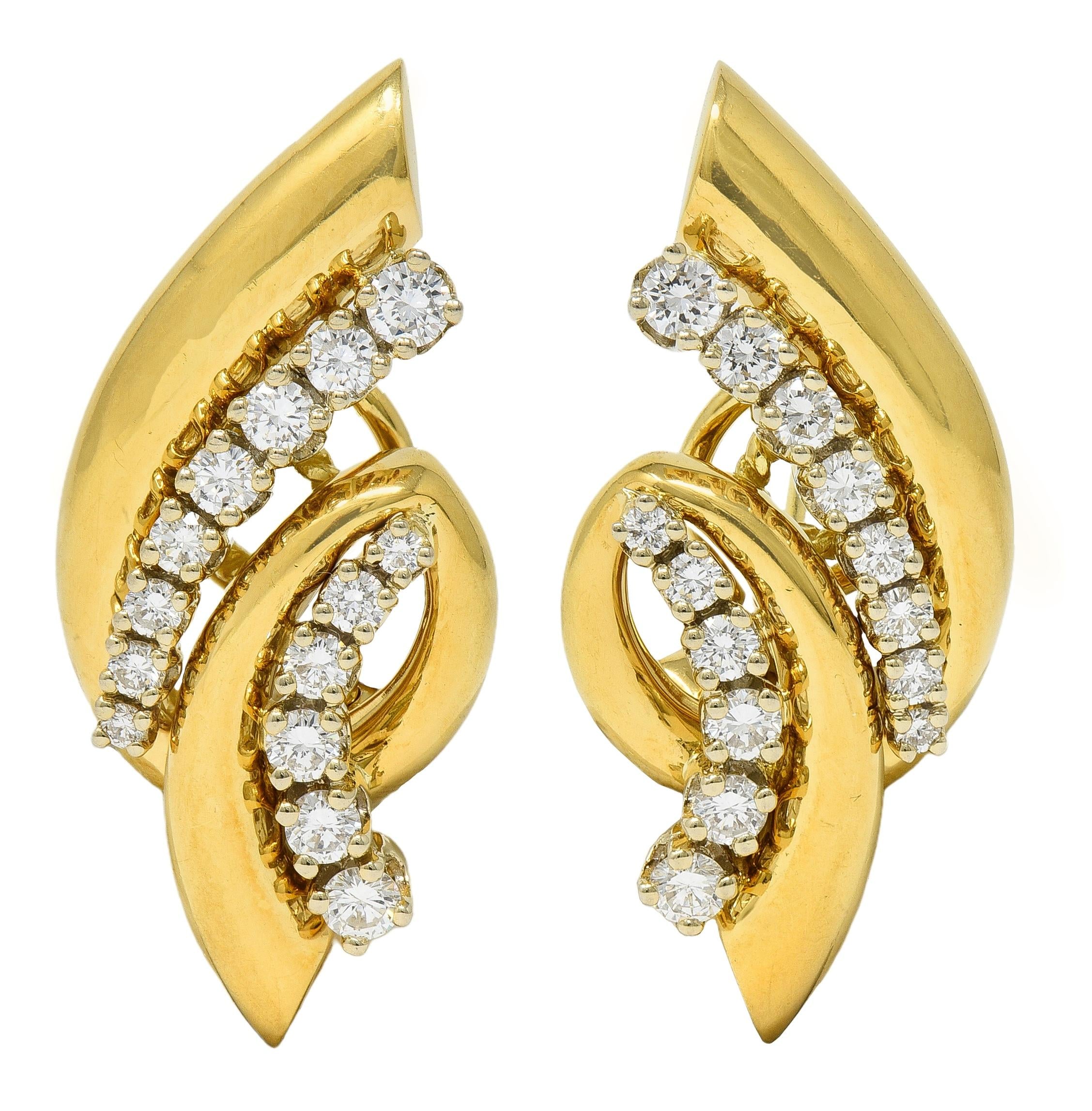 Dankner 1980's 1.50 CTW Diamond 18 Karat Yellow Gold Vintage Fanning Earrings