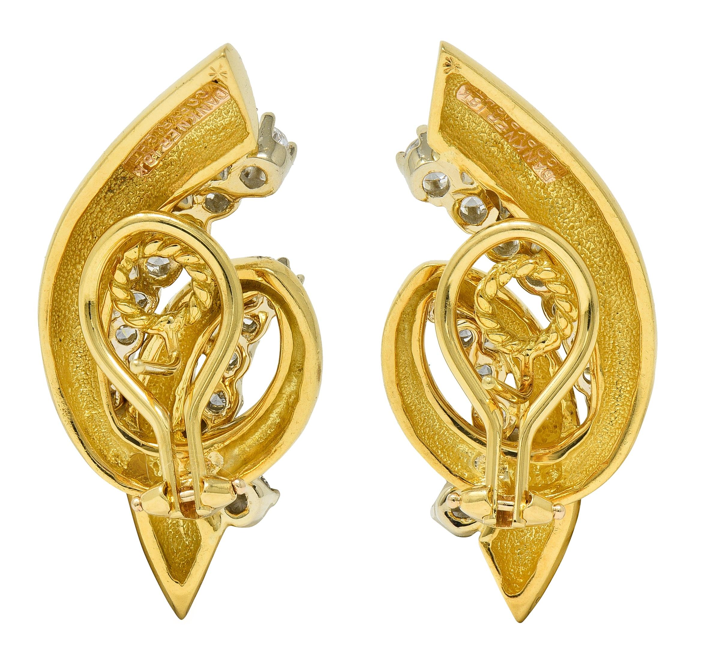 Dankner 1980's 1.50 CTW Diamond 18 Karat Yellow Gold Vintage Fanning Earrings