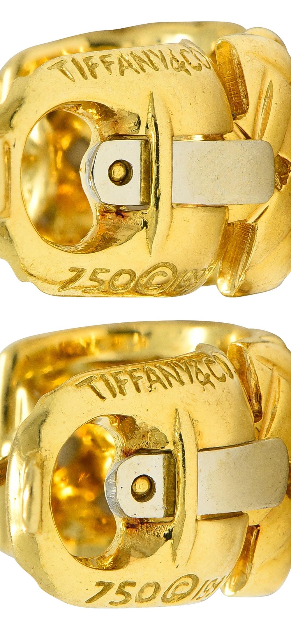 Tiffany & Co. 1997 18 Karat Yellow Gold Vintage Vannerie J-Hoop Earrings