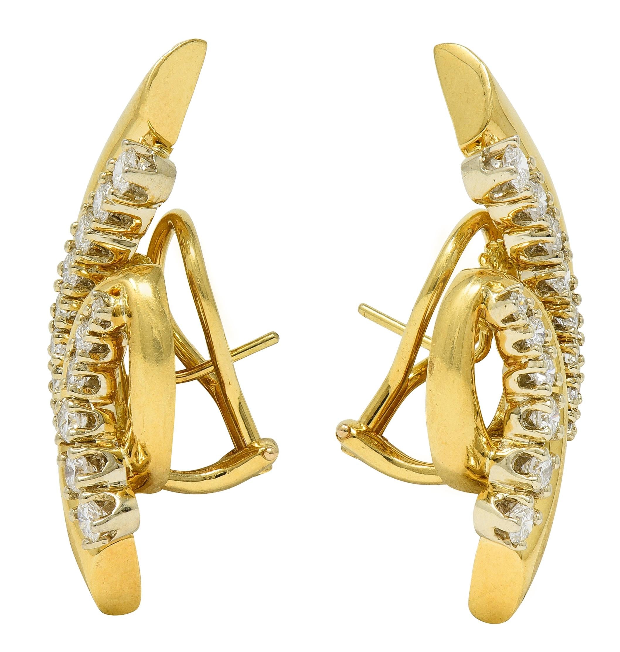 Dankner 1980's 1.50 CTW Diamond 18 Karat Yellow Gold Vintage Fanning Earrings