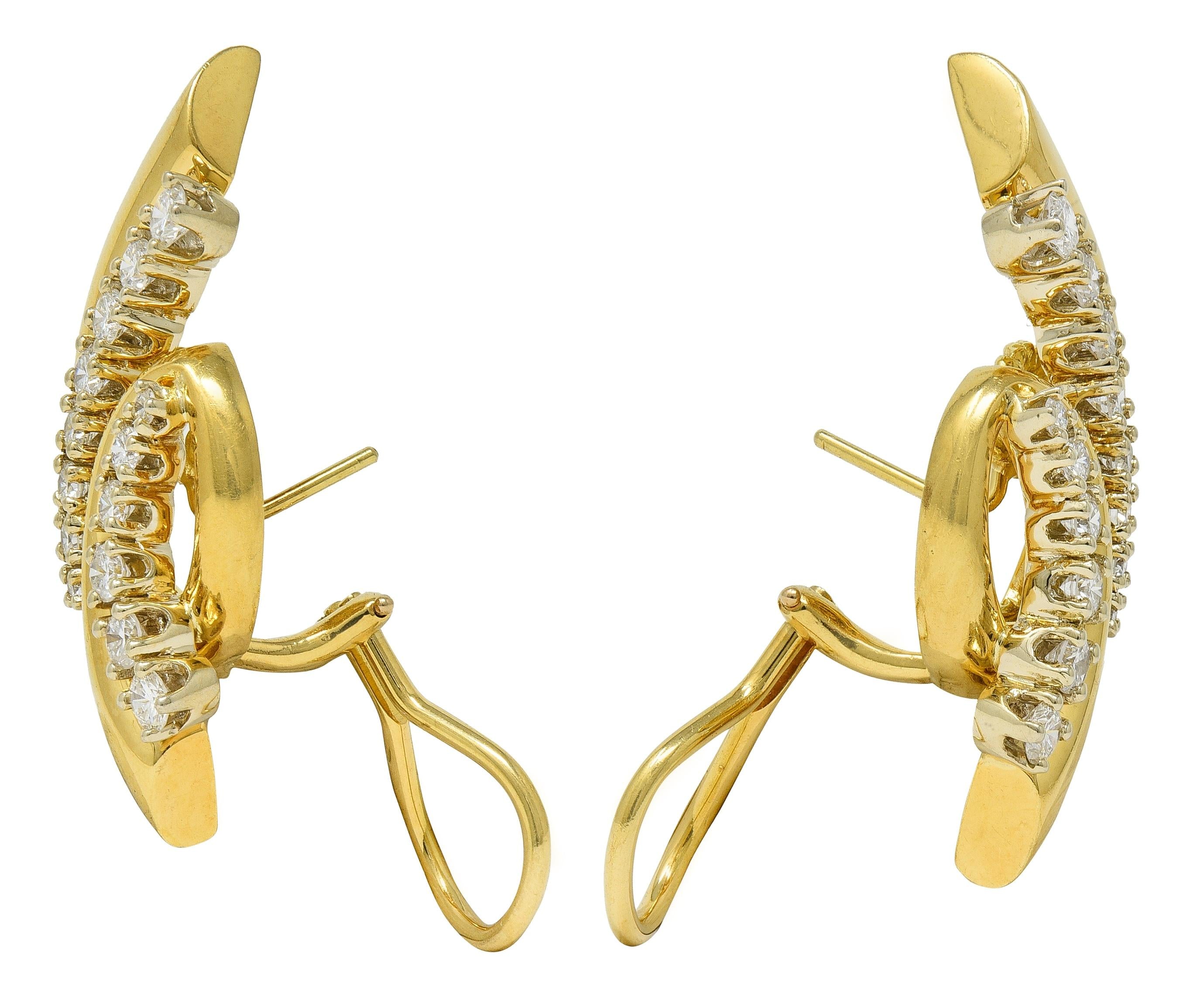 Dankner 1980's 1.50 CTW Diamond 18 Karat Yellow Gold Vintage Fanning Earrings