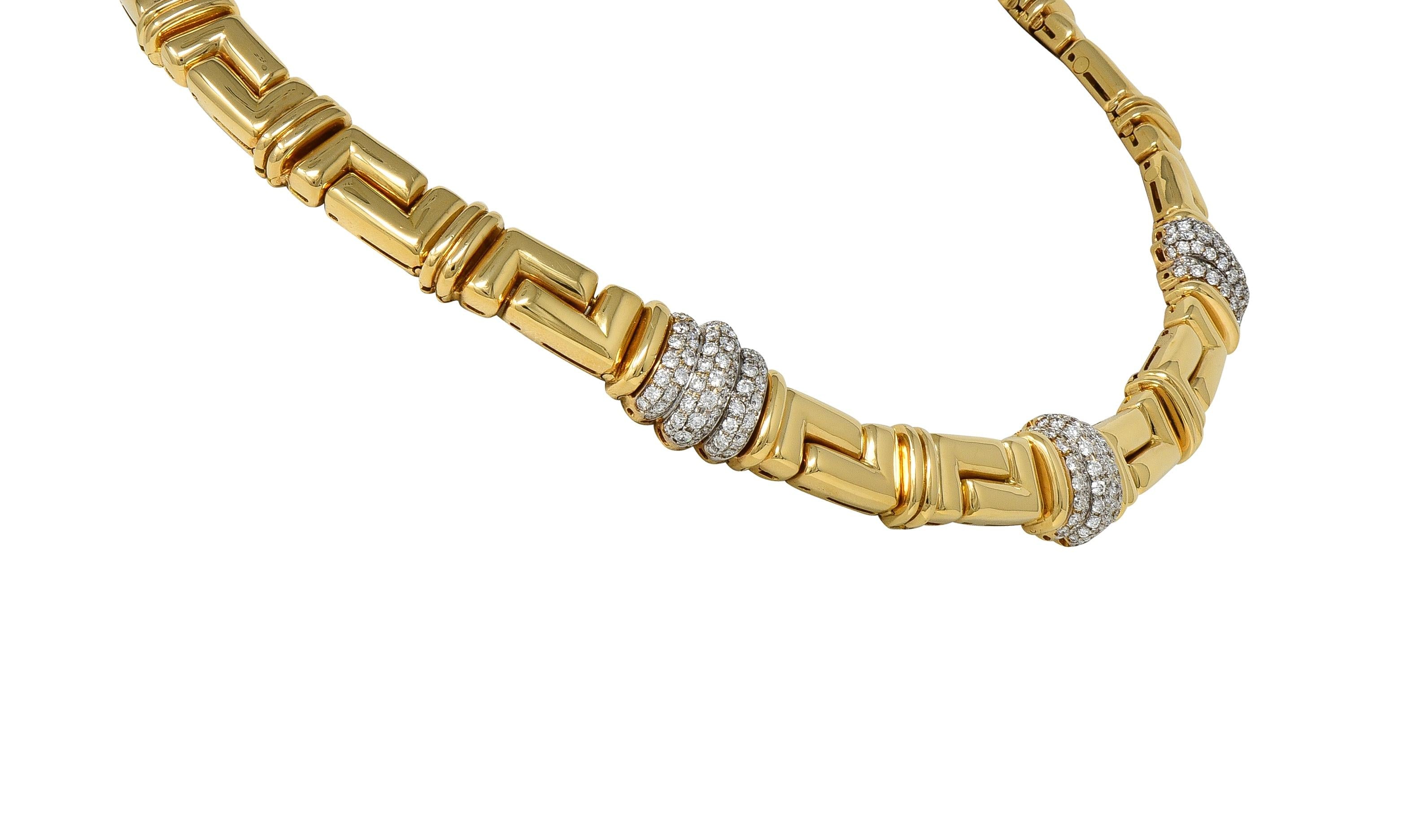 Bulgari 4.50 CTW Diamond 18 Karat Yellow Gold Geometric Vintage Collar Necklace