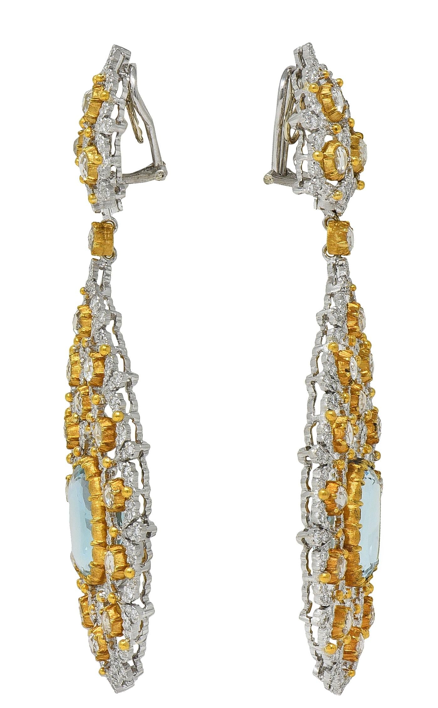 Substantial Buccellati Aquamarine Diamond 18K Gold Day Night Earrings