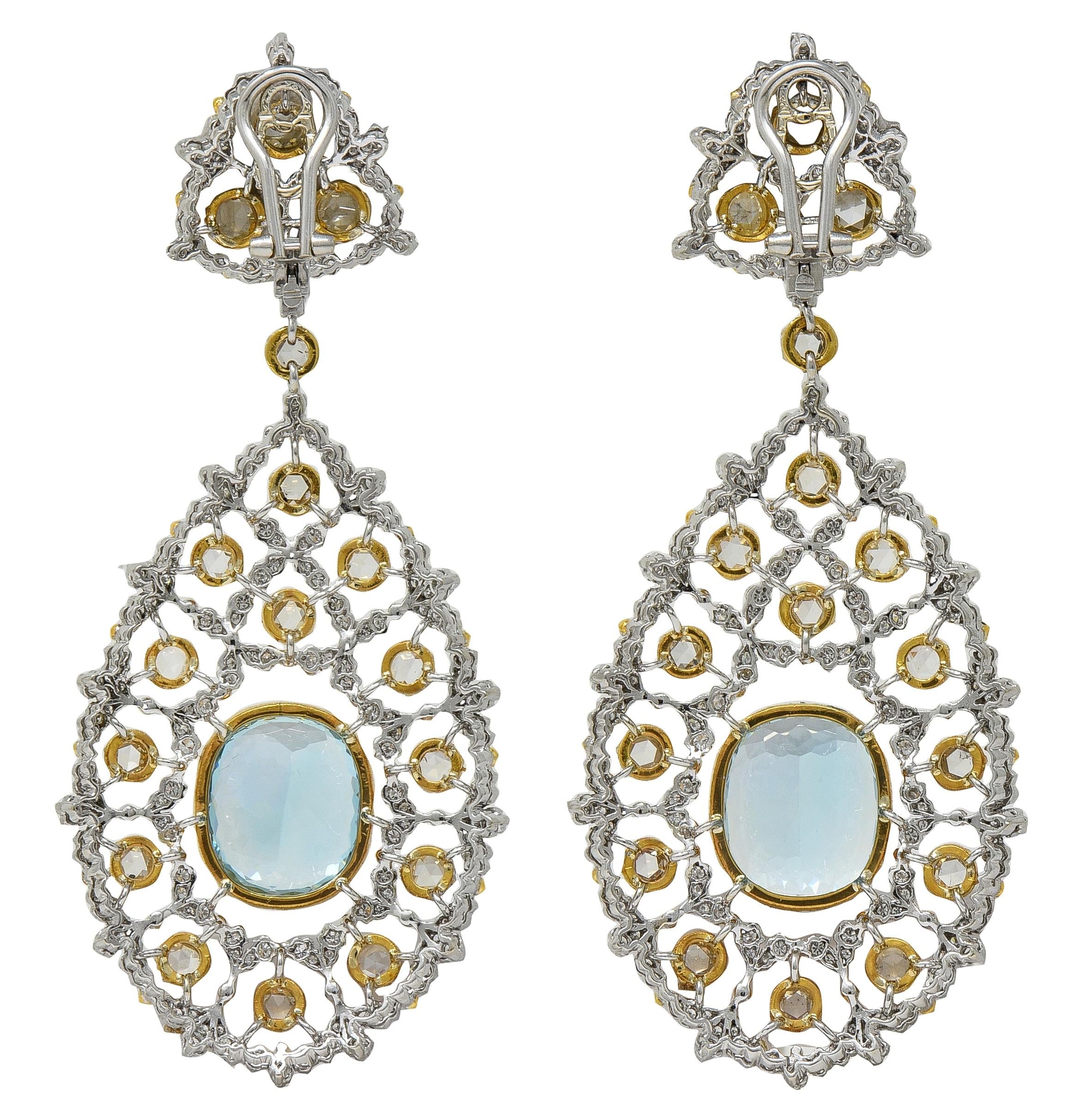 Substantial Buccellati Aquamarine Diamond 18K Gold Day Night Earrings