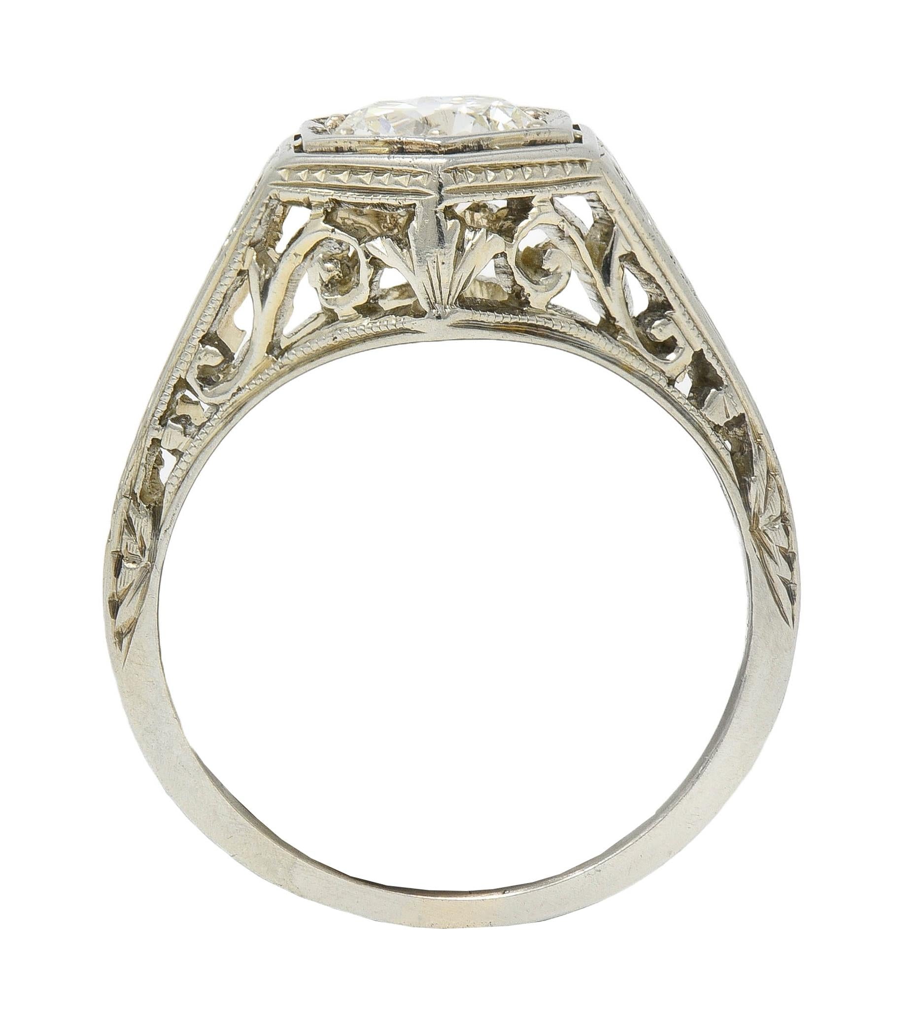 Art Deco 0.77 CTW Diamond 18 Karat Gold Vintage Foliate Engagement Ring