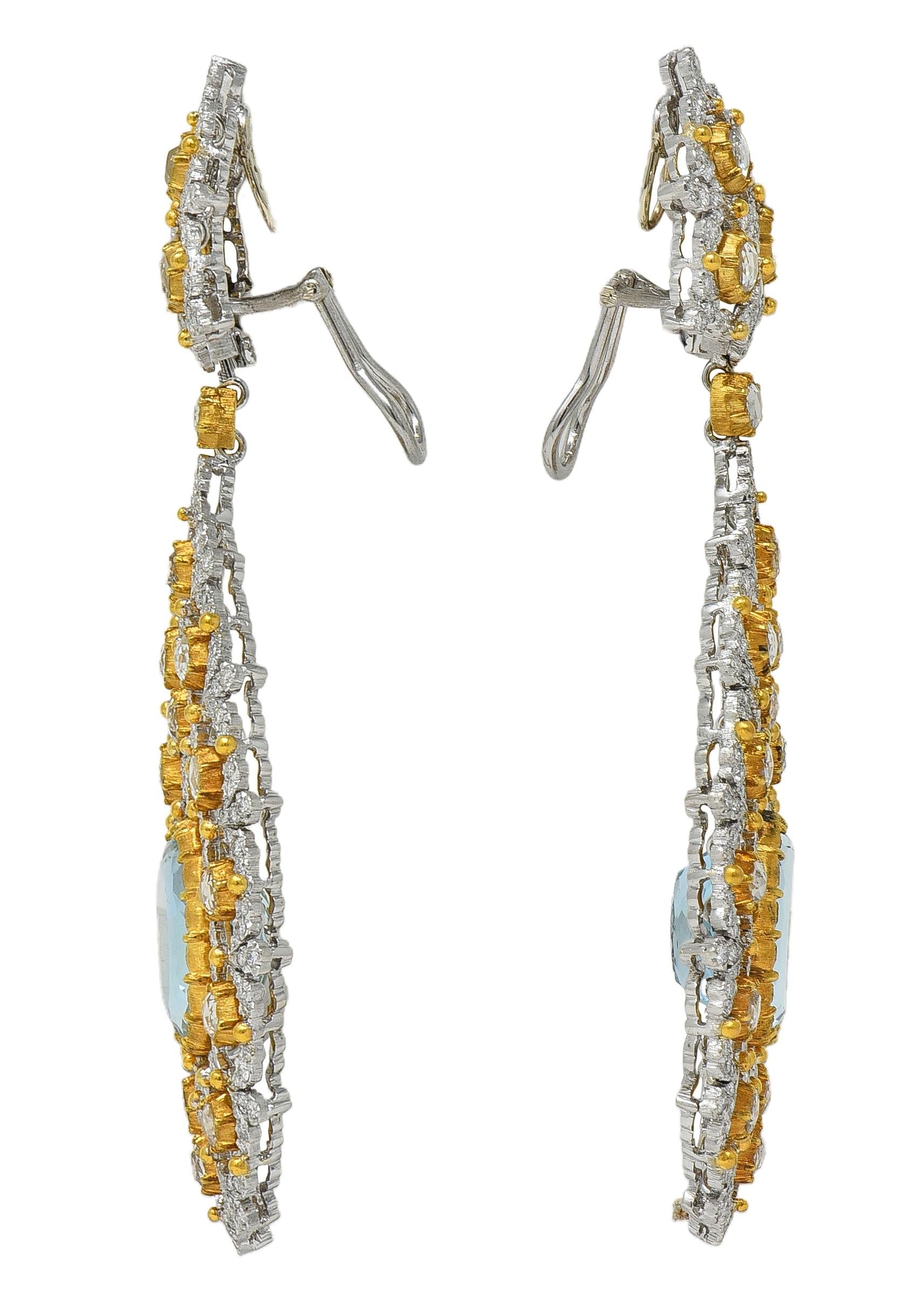 Substantial Buccellati Aquamarine Diamond 18K Gold Day Night Earrings