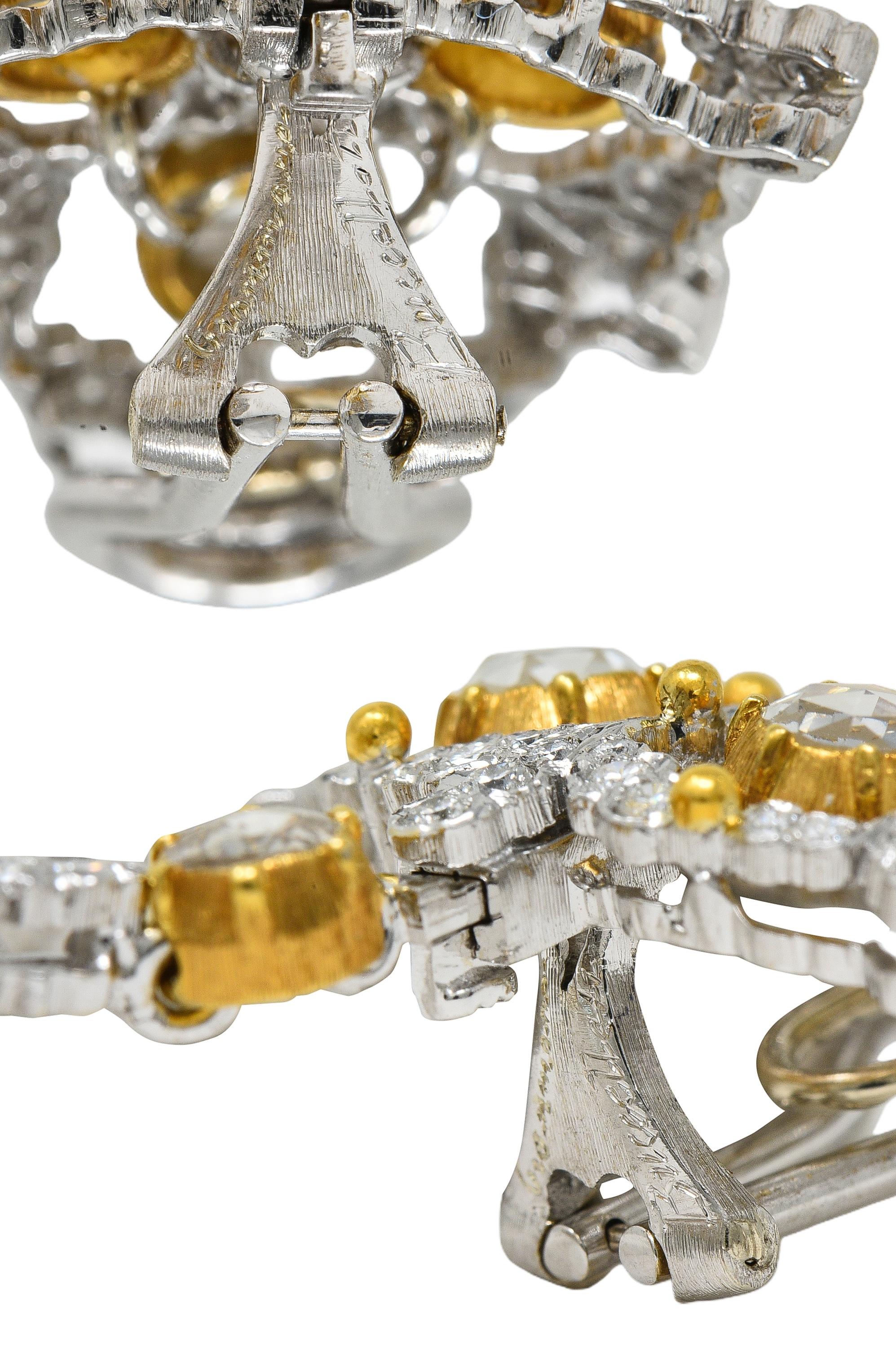 Substantial Buccellati Aquamarine Diamond 18K Gold Day Night Earrings