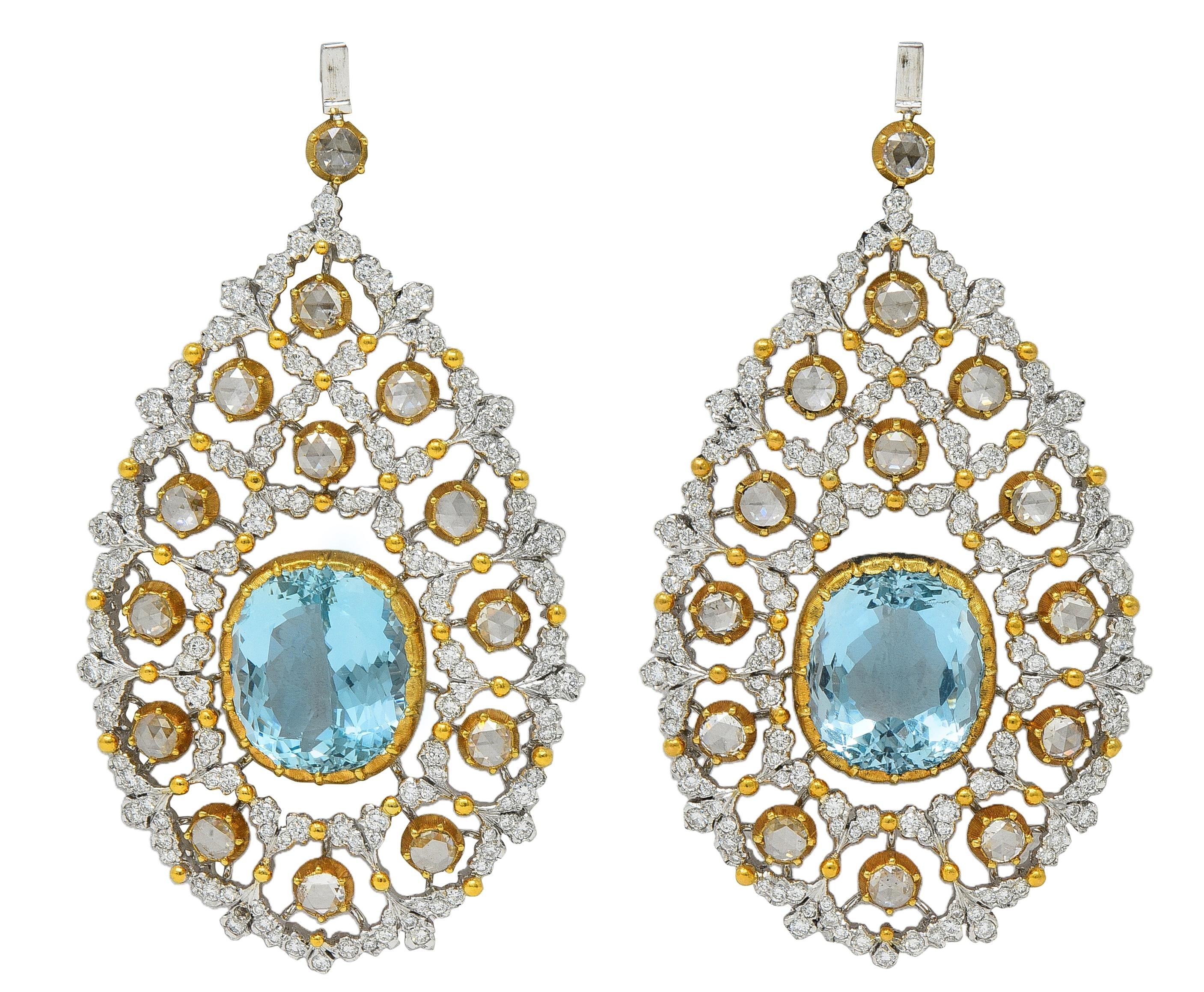 Substantial Buccellati Aquamarine Diamond 18K Gold Day Night Earrings