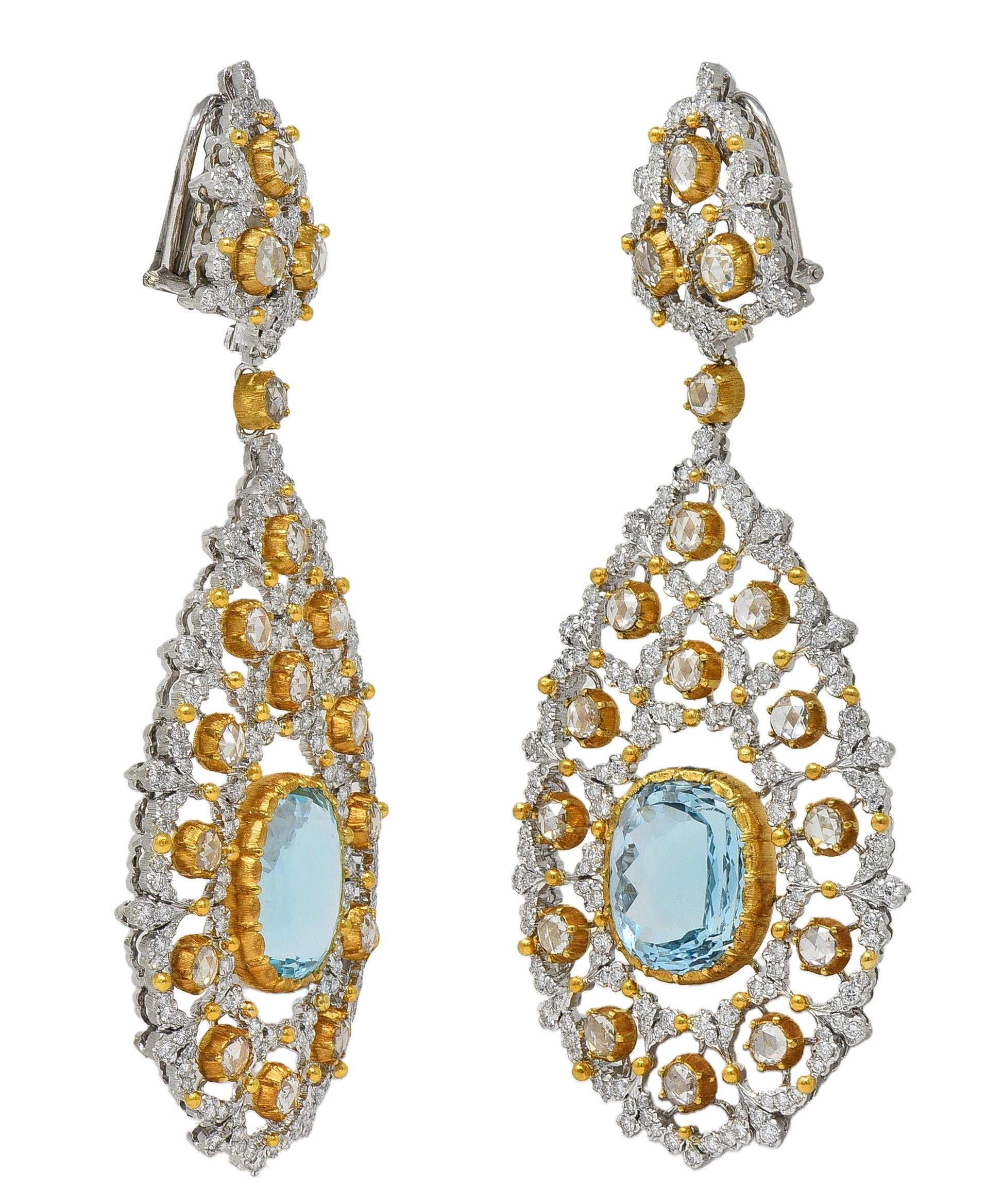 Substantial Buccellati Aquamarine Diamond 18K Gold Day Night Earrings