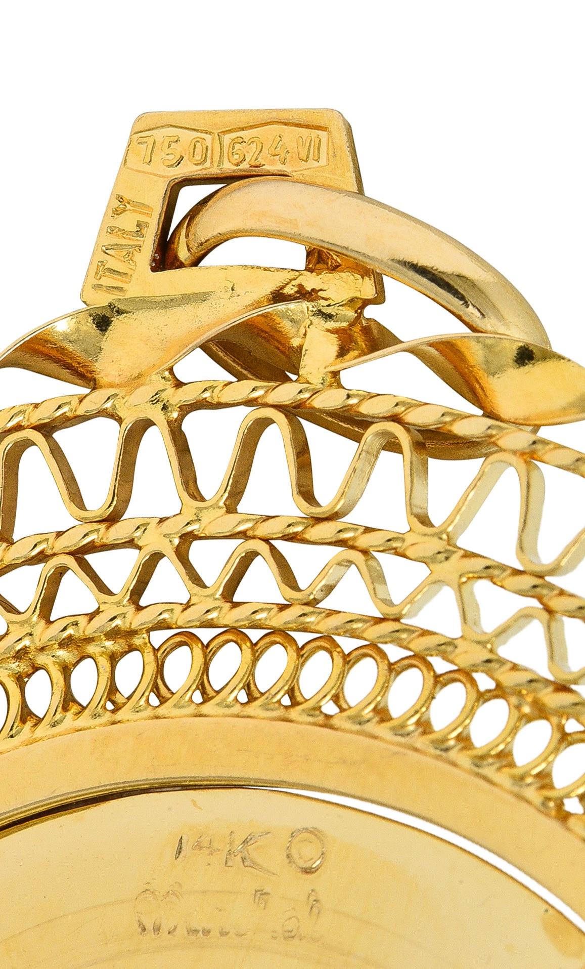 1950's Diamond 18 Karat Yellow Gold Vintage Heart French Phrase Pendant Charm