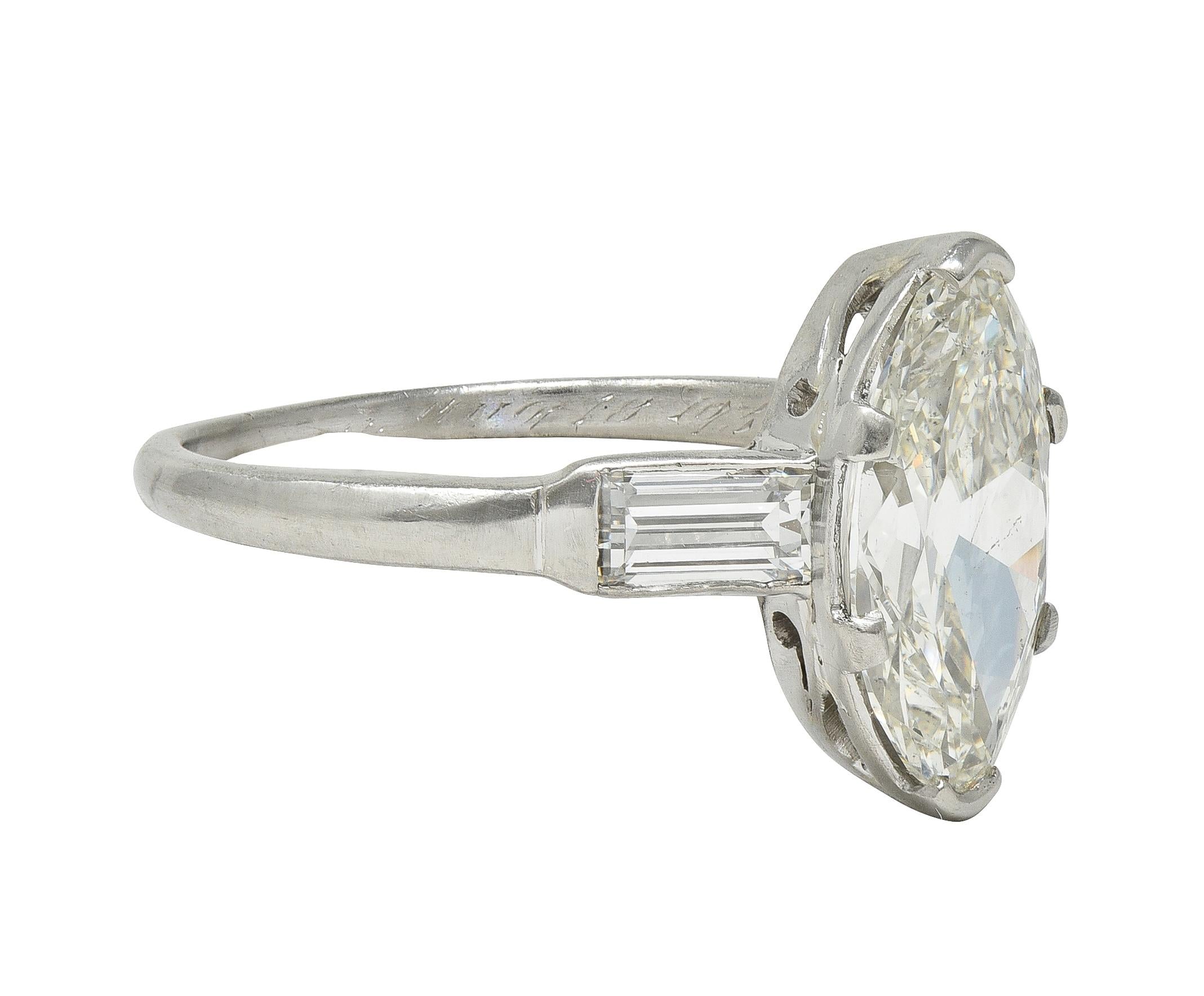 Art Deco 2.65 CTW Marquise Cut Diamond Platinum Vintage Engagement Ring