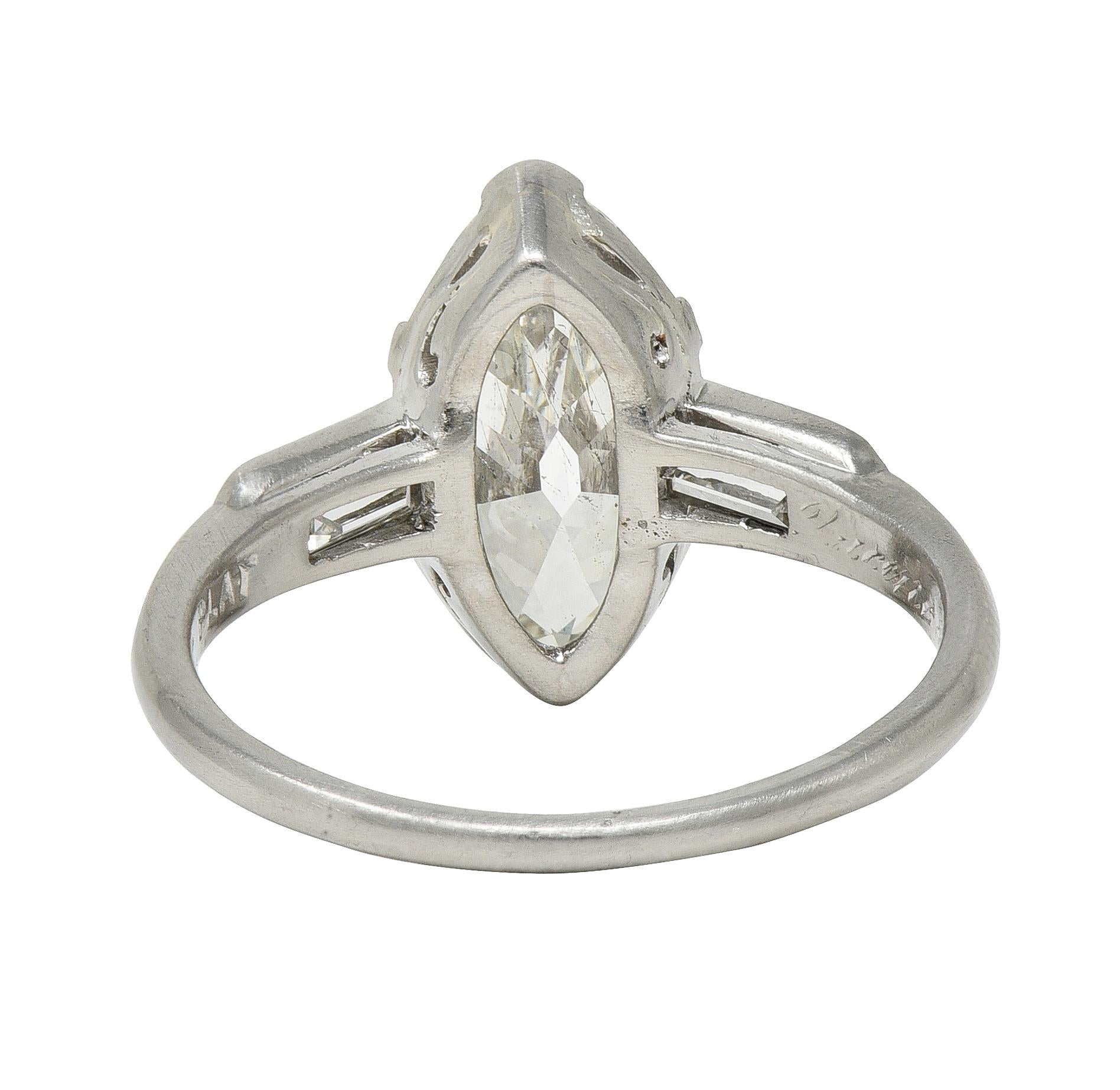 Art Deco 2.65 CTW Marquise Cut Diamond Platinum Vintage Engagement Ring