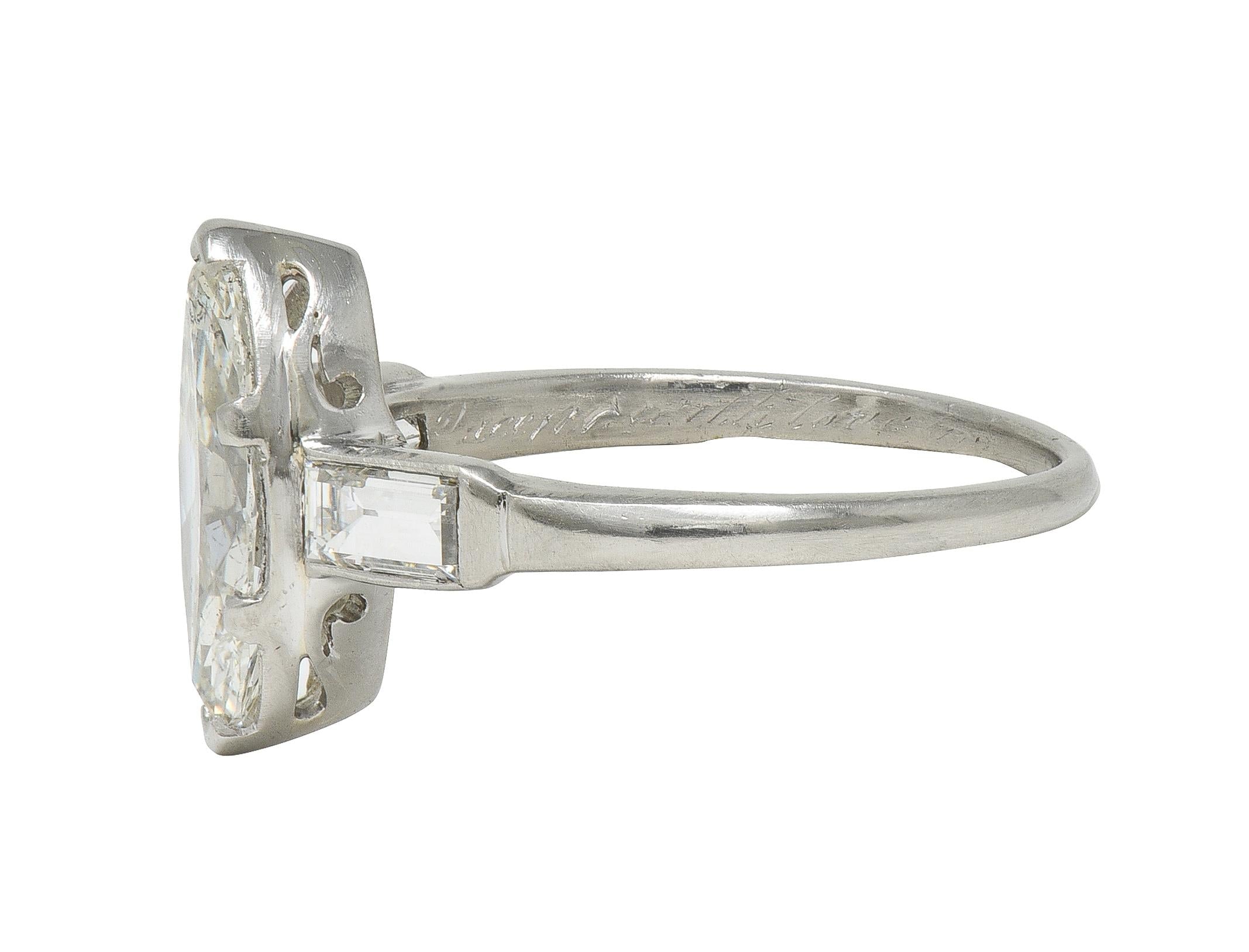 Art Deco 2.65 CTW Marquise Cut Diamond Platinum Vintage Engagement Ring