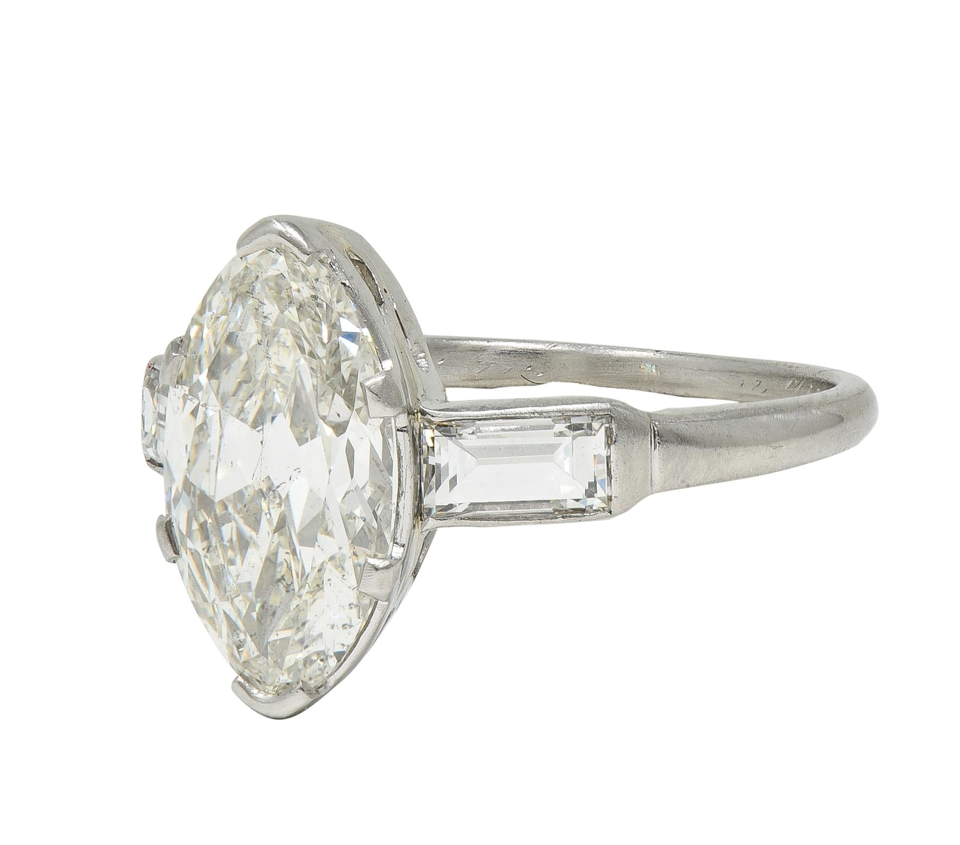 Art Deco 2.65 CTW Marquise Cut Diamond Platinum Vintage Engagement Ring
