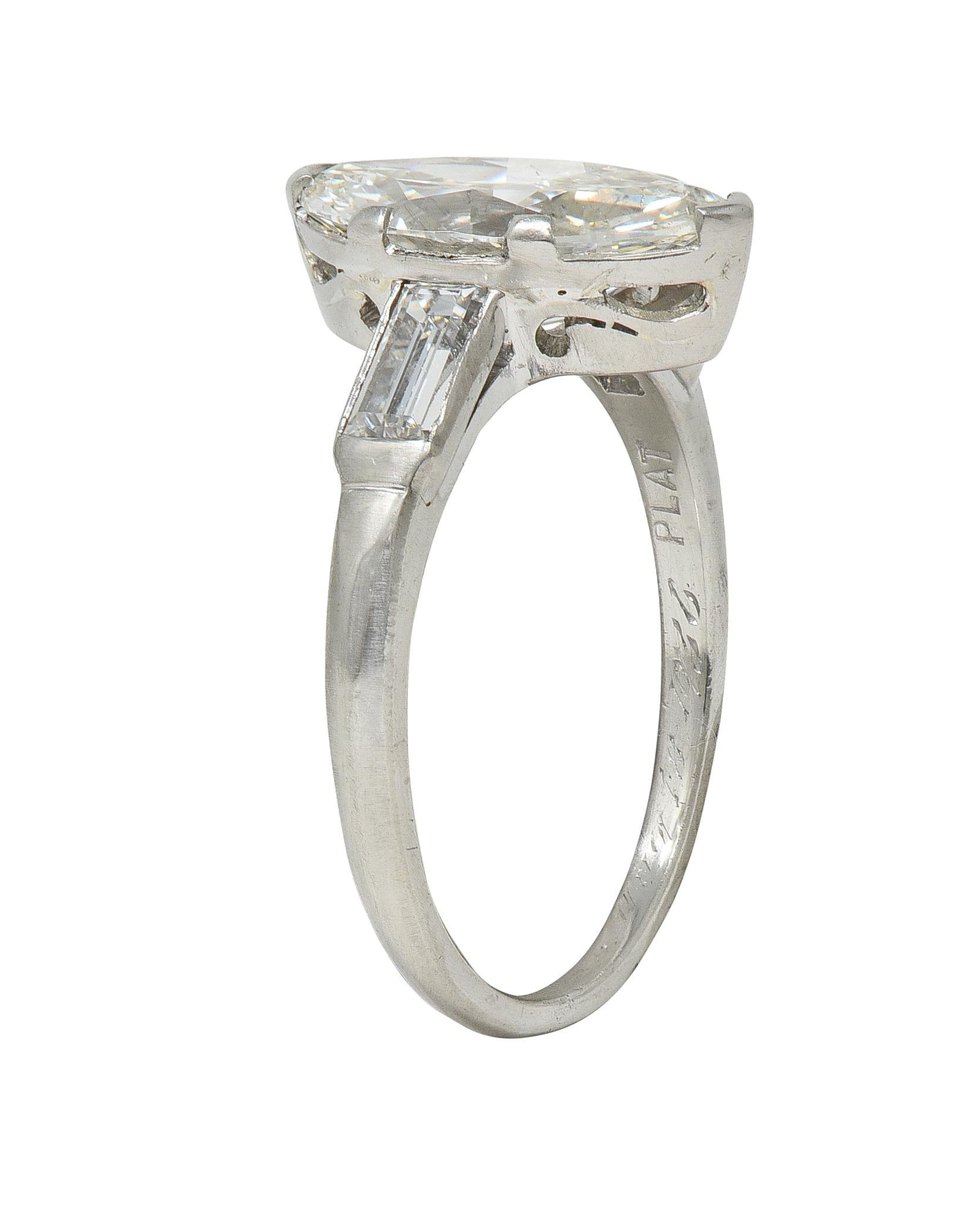 Art Deco 2.65 CTW Marquise Cut Diamond Platinum Vintage Engagement Ring