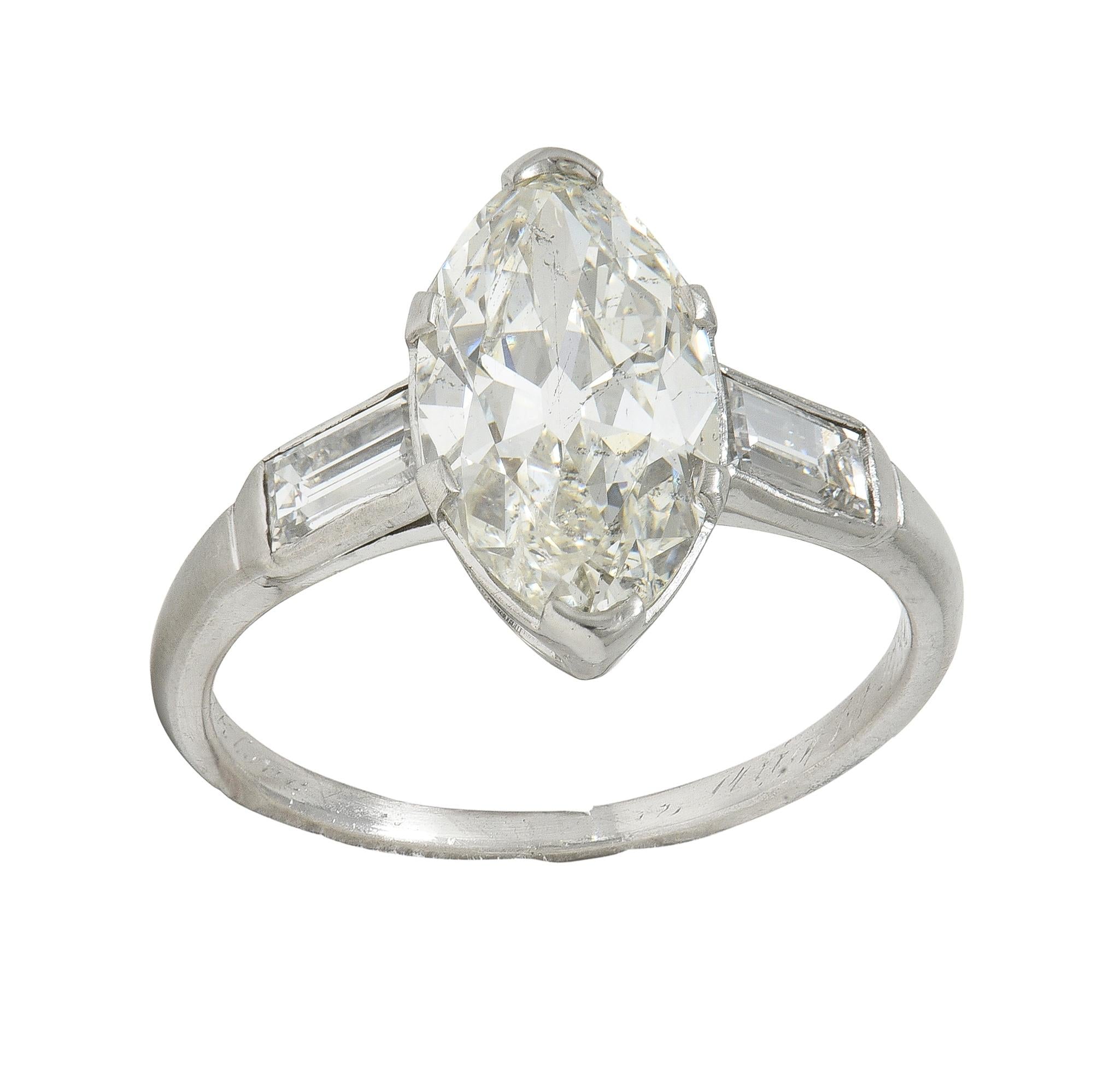 Art Deco 2.65 CTW Marquise Cut Diamond Platinum Vintage Engagement Ring
