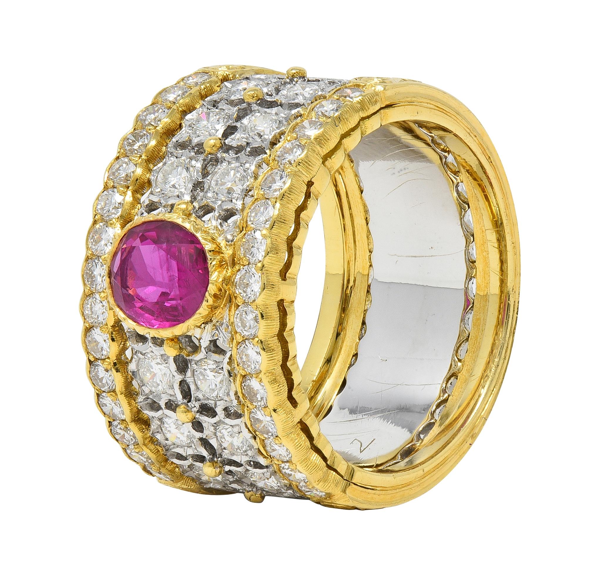 Buccellati Ruby Diamond 18K Yellow Gold Eternelle Vintage Band Ring
