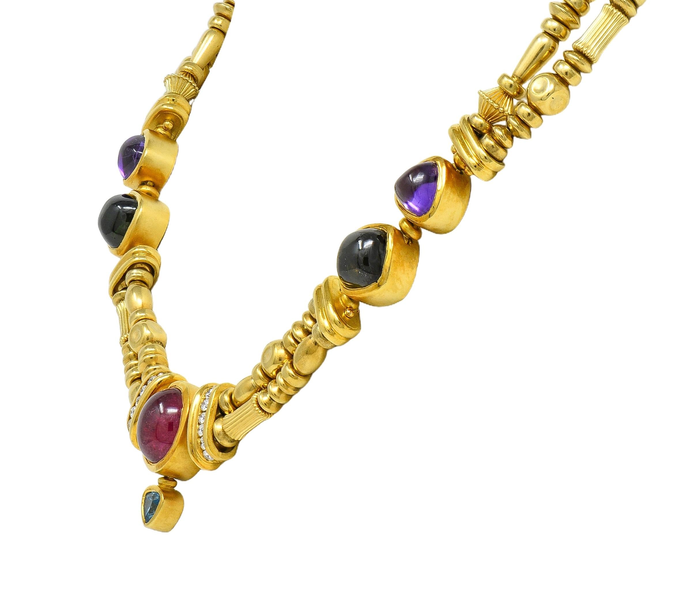 SeidenGang 1990's Diamond Multi-Gem 18K Gold Vintage Multi-Strand Necklace