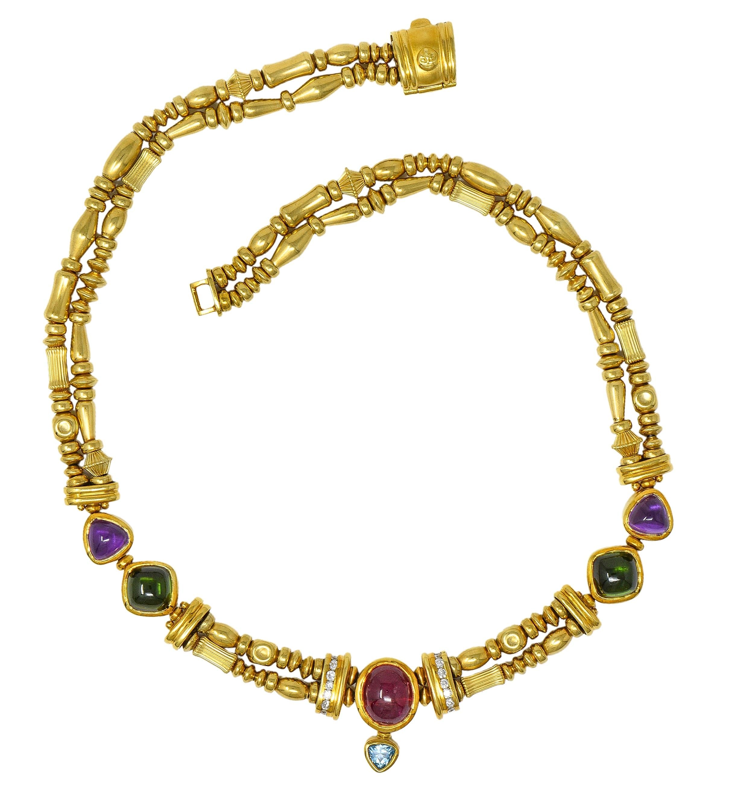 SeidenGang 1990's Diamond Multi-Gem 18K Gold Vintage Multi-Strand Necklace