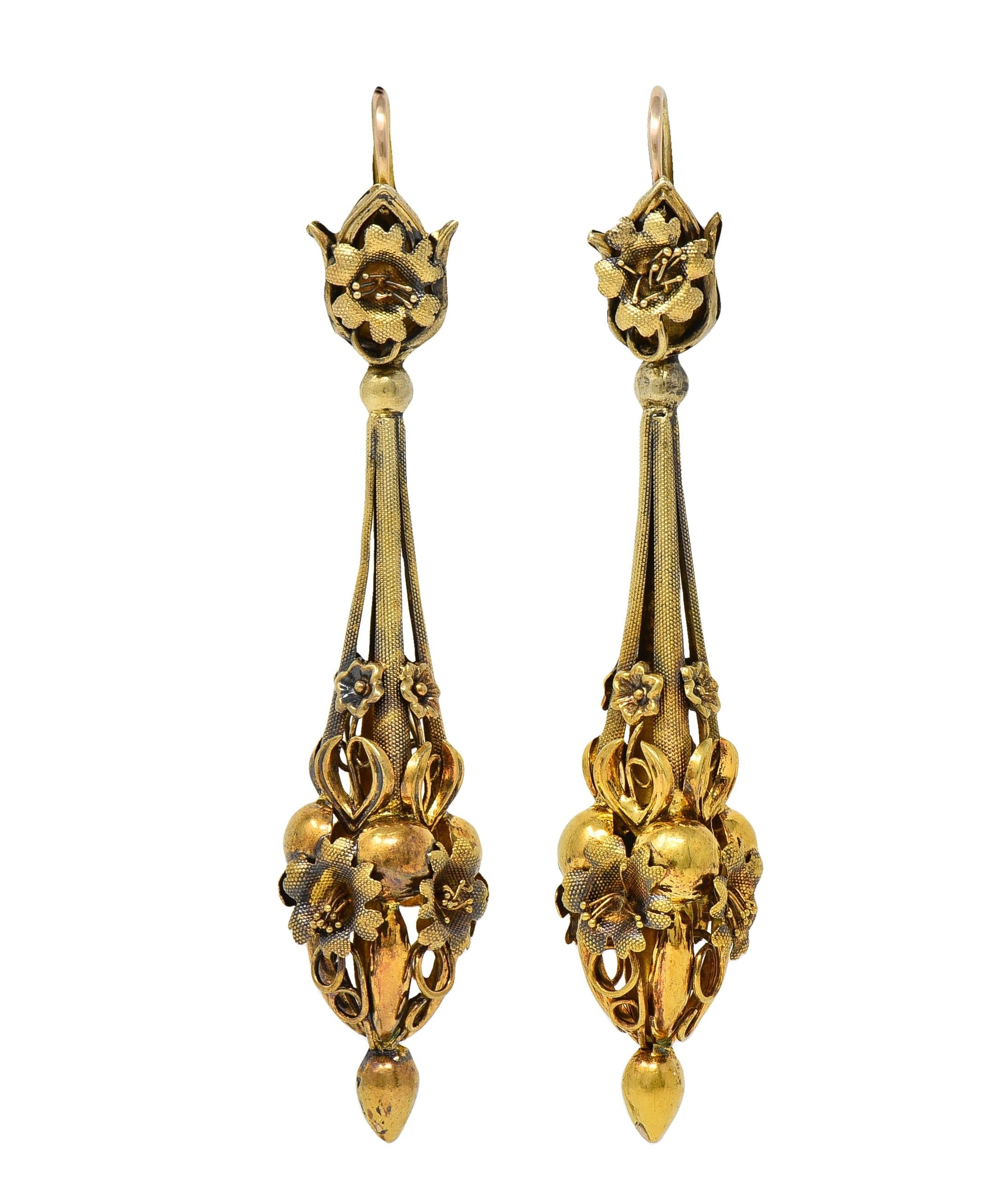 Victorian Etruscan Revival 18 Karat Yellow Antique Day-to-Night Drop Earrings