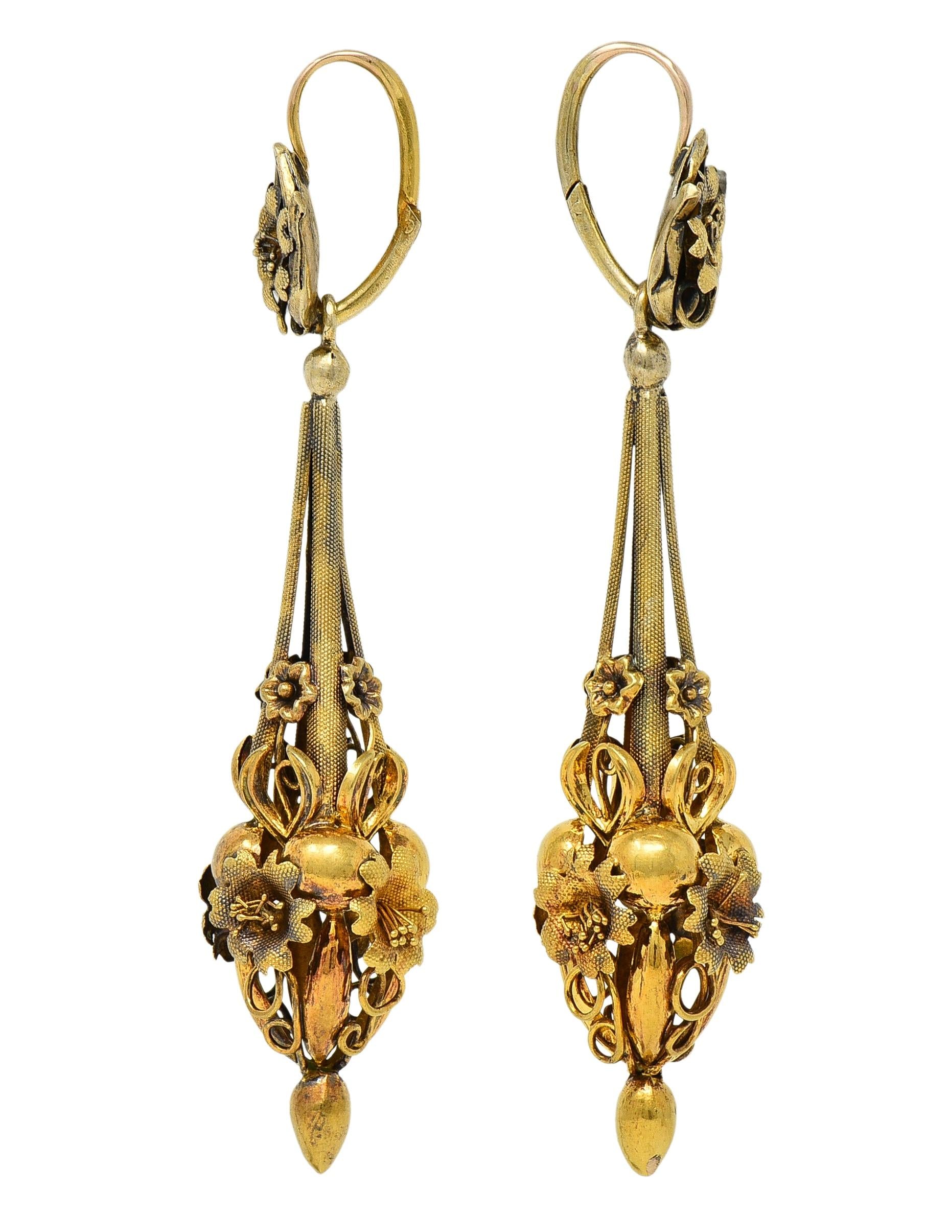 Victorian Etruscan Revival 18 Karat Yellow Antique Day-to-Night Drop Earrings
