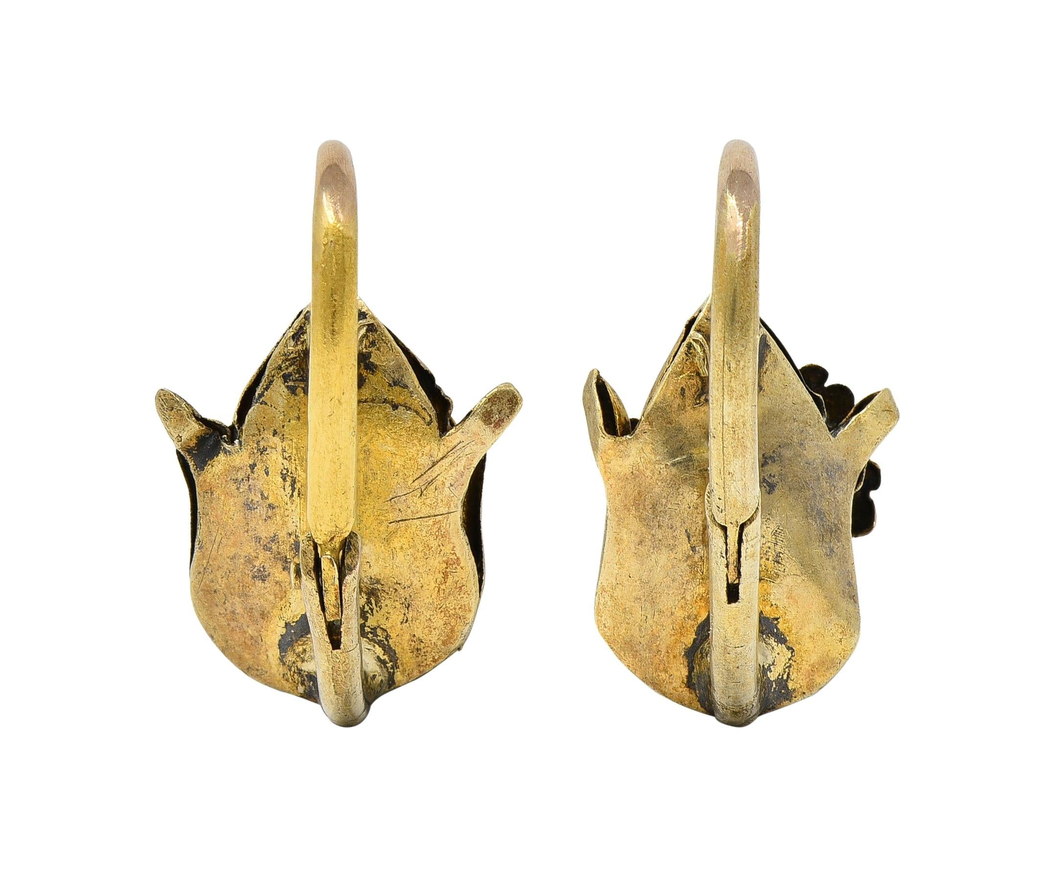 Victorian Etruscan Revival 18 Karat Yellow Antique Day-to-Night Drop Earrings