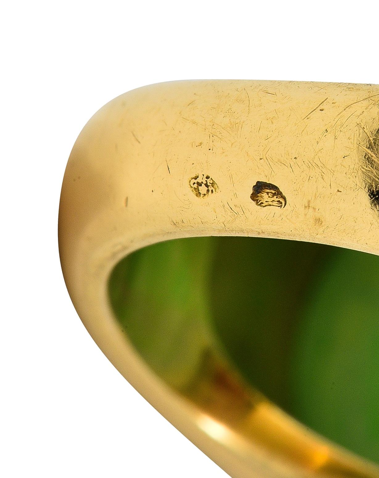 1970's French Jade 18 Karat Yellow Gold Vintage Gemstone Ring