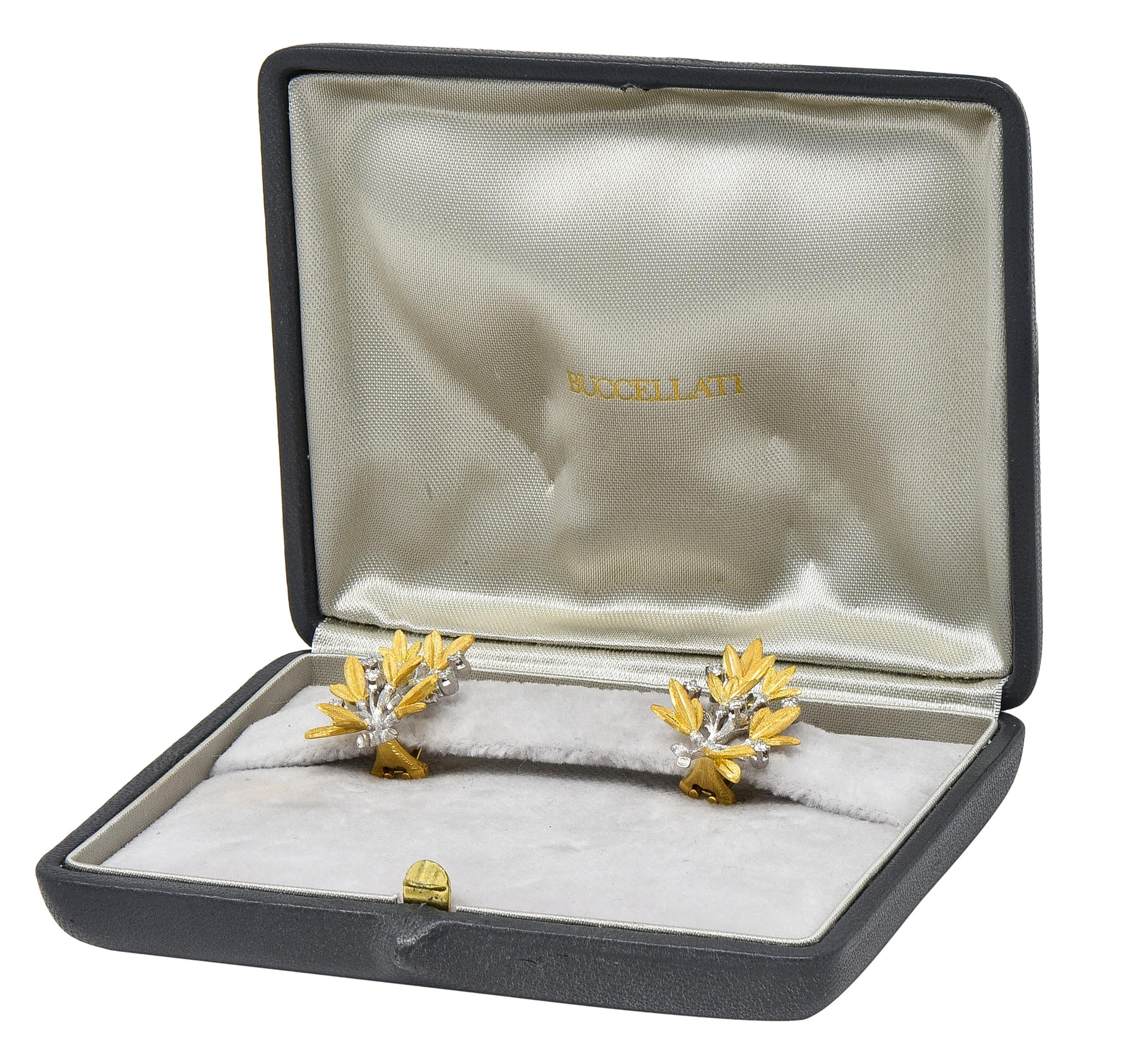 Buccellati 2000's Diamond 18 Karat Two-Tone Gold Olive Branch Earrings