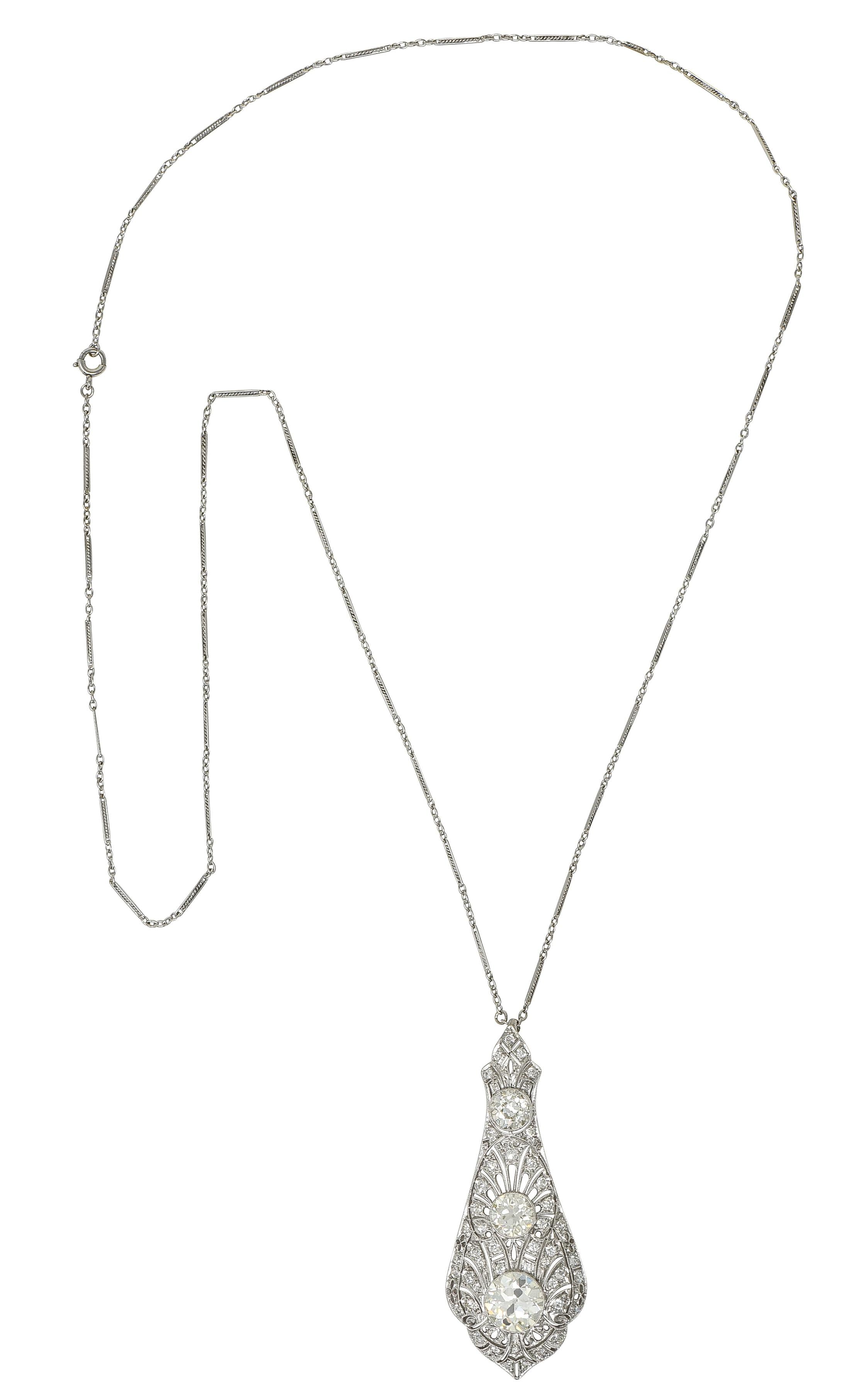 Art Deco 7.40 CTW Diamond Platinum Antique Fanning Pendant Necklace