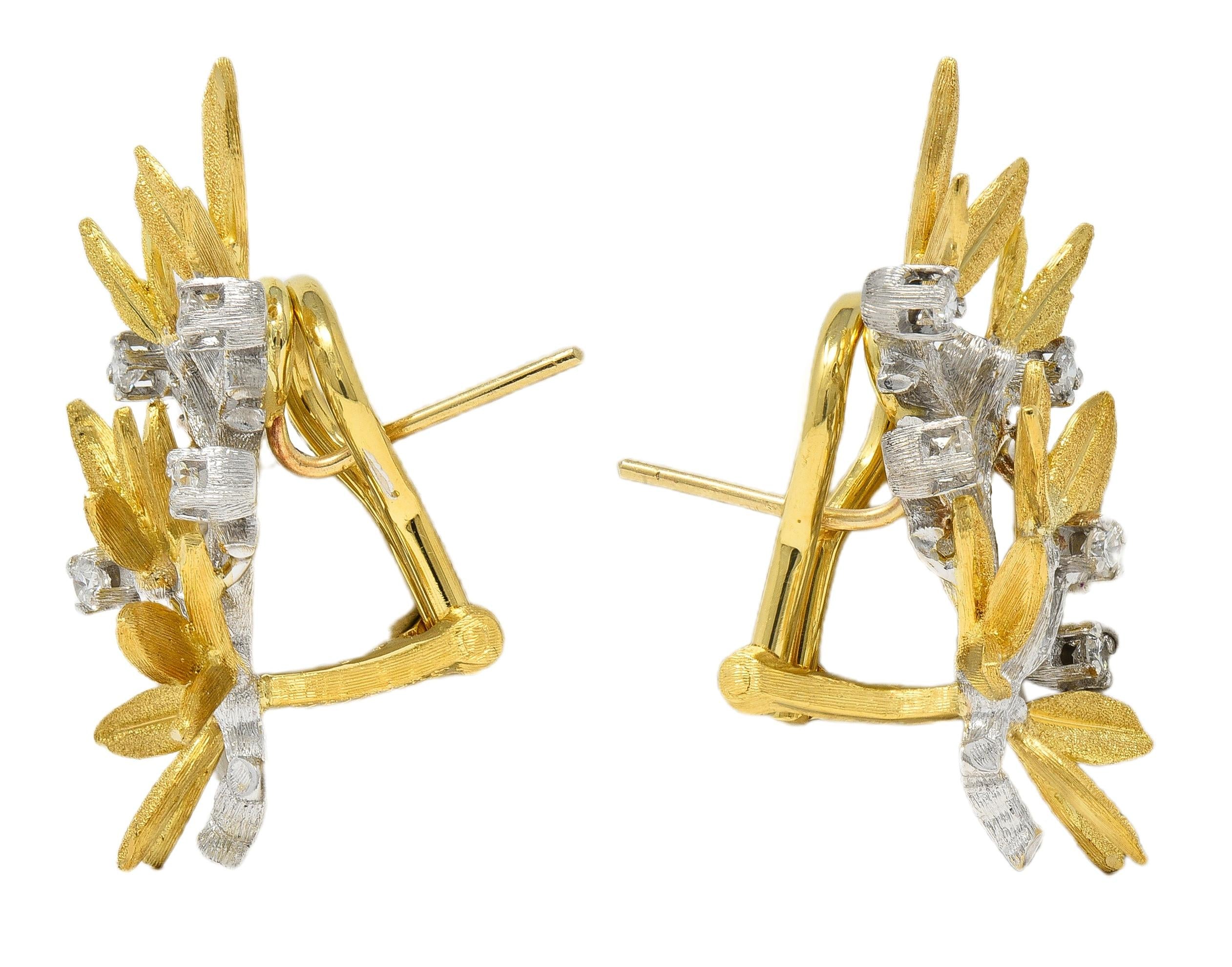 Buccellati 2000's Diamond 18 Karat Two-Tone Gold Olive Branch Earrings