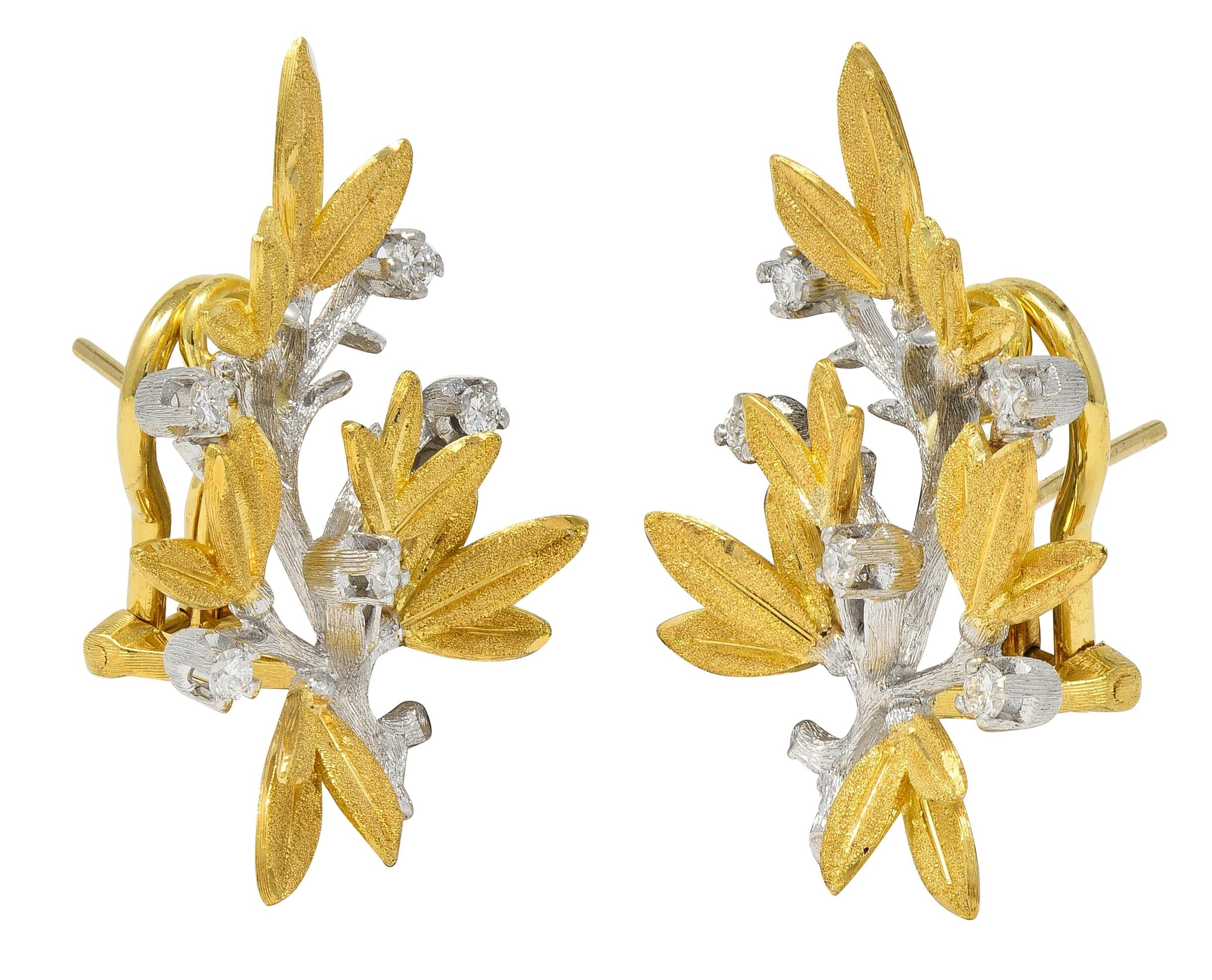 Buccellati 2000's Diamond 18 Karat Two-Tone Gold Olive Branch Earrings