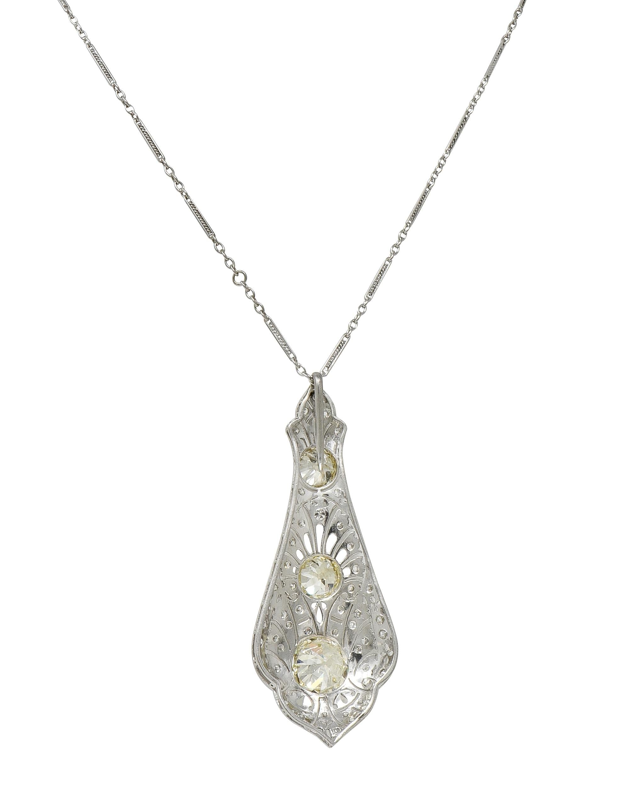 Art Deco 7.40 CTW Diamond Platinum Antique Fanning Pendant Necklace