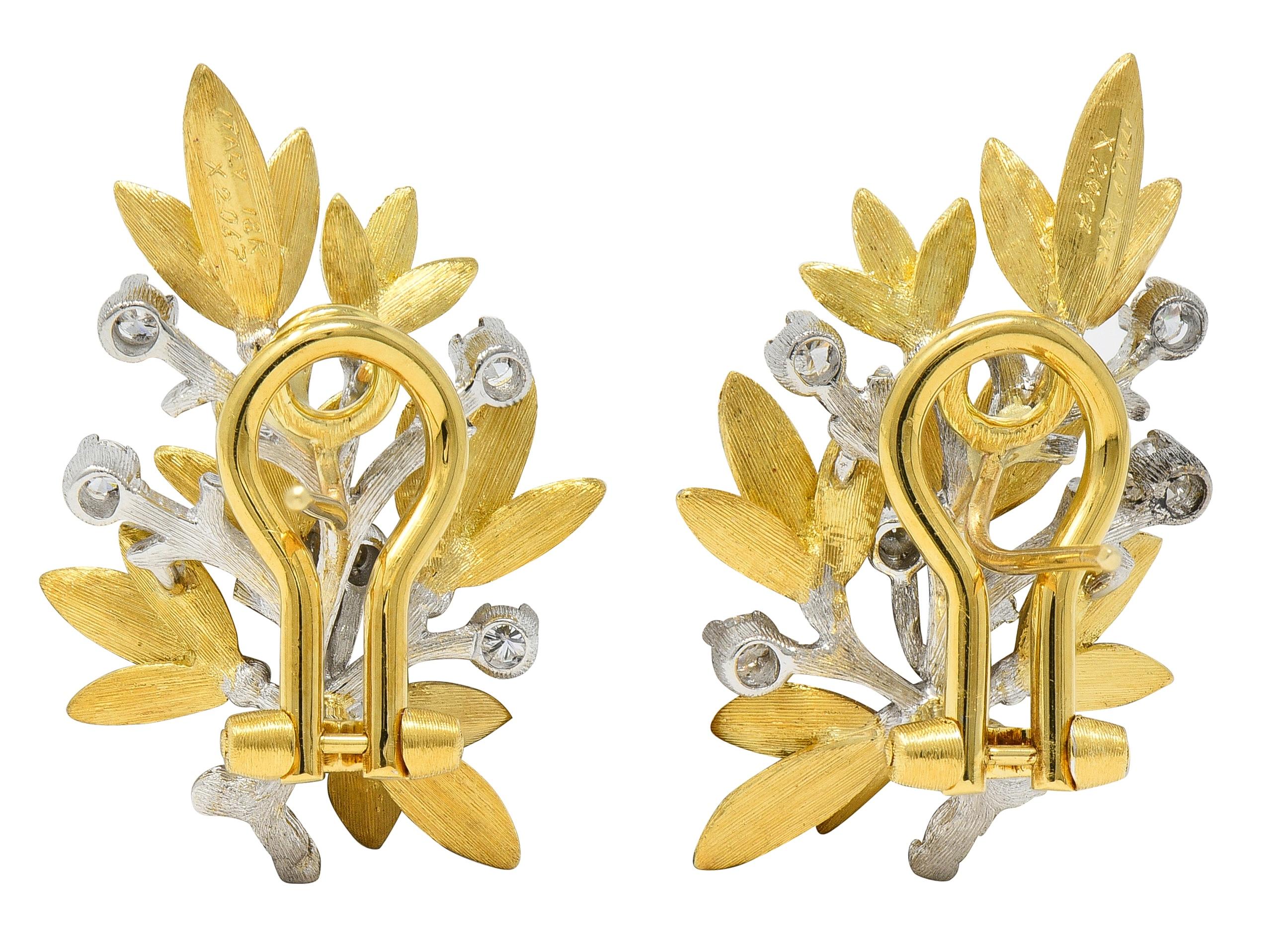 Buccellati 2000's Diamond 18 Karat Two-Tone Gold Olive Branch Earrings