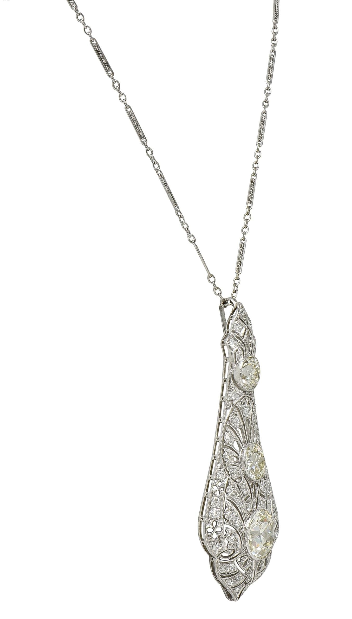Art Deco 7.40 CTW Diamond Platinum Antique Fanning Pendant Necklace