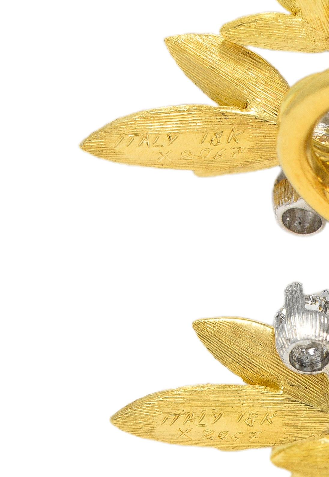 Buccellati 2000's Diamond 18 Karat Two-Tone Gold Olive Branch Earrings