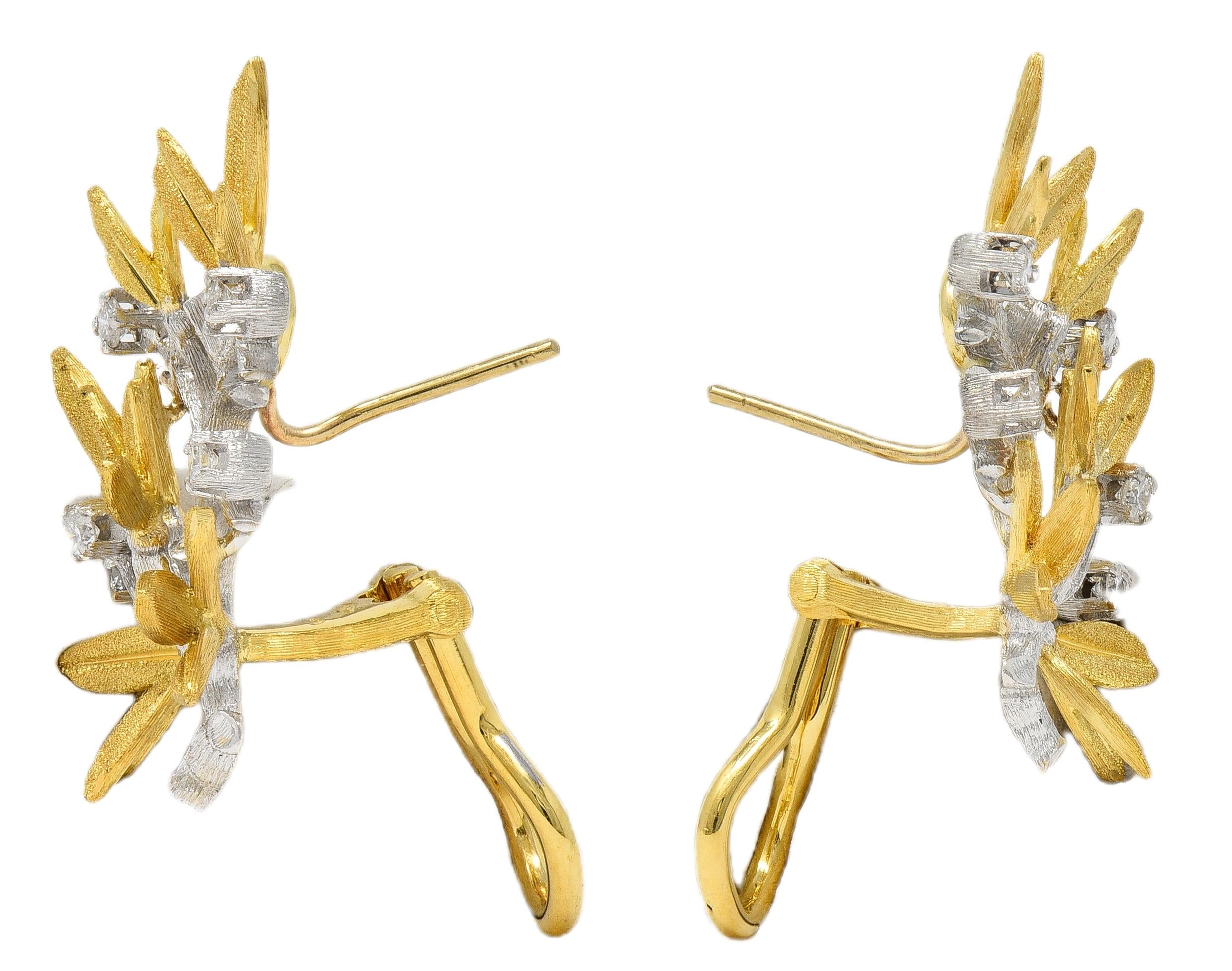Buccellati 2000's Diamond 18 Karat Two-Tone Gold Olive Branch Earrings