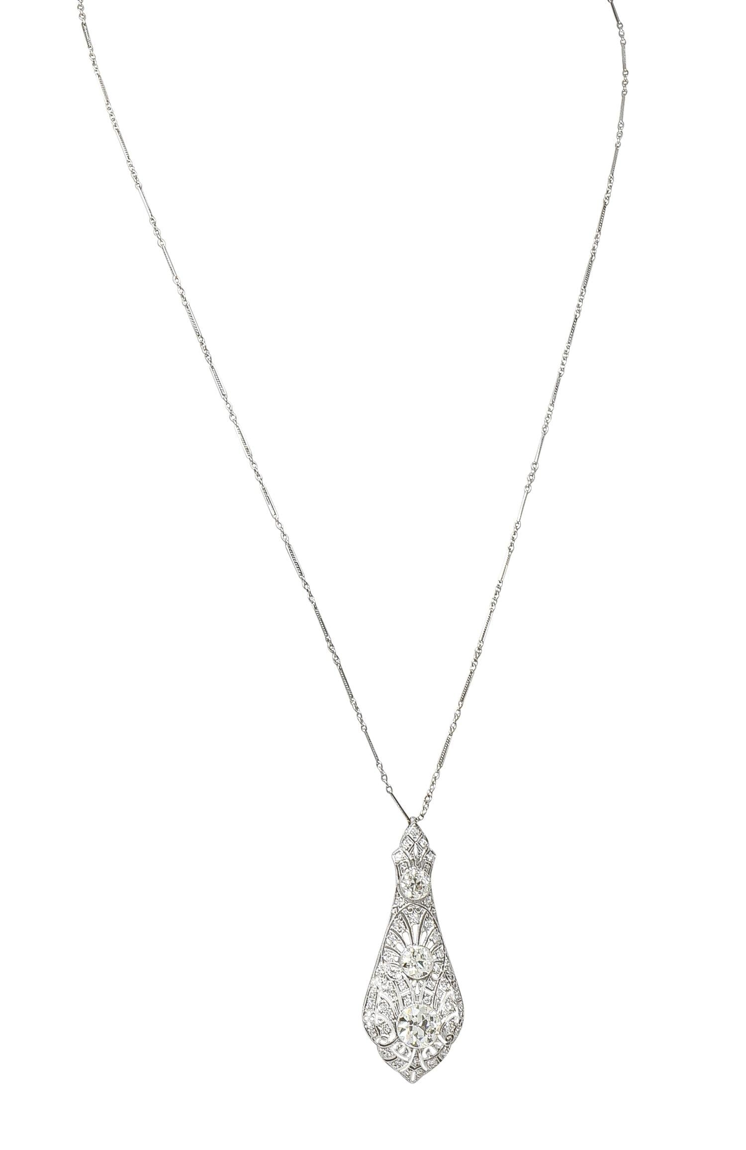 Art Deco 7.40 CTW Diamond Platinum Antique Fanning Pendant Necklace