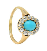 Victorian Turquoise Diamond 14 Karat Yellow Gold Antique Halo Ring